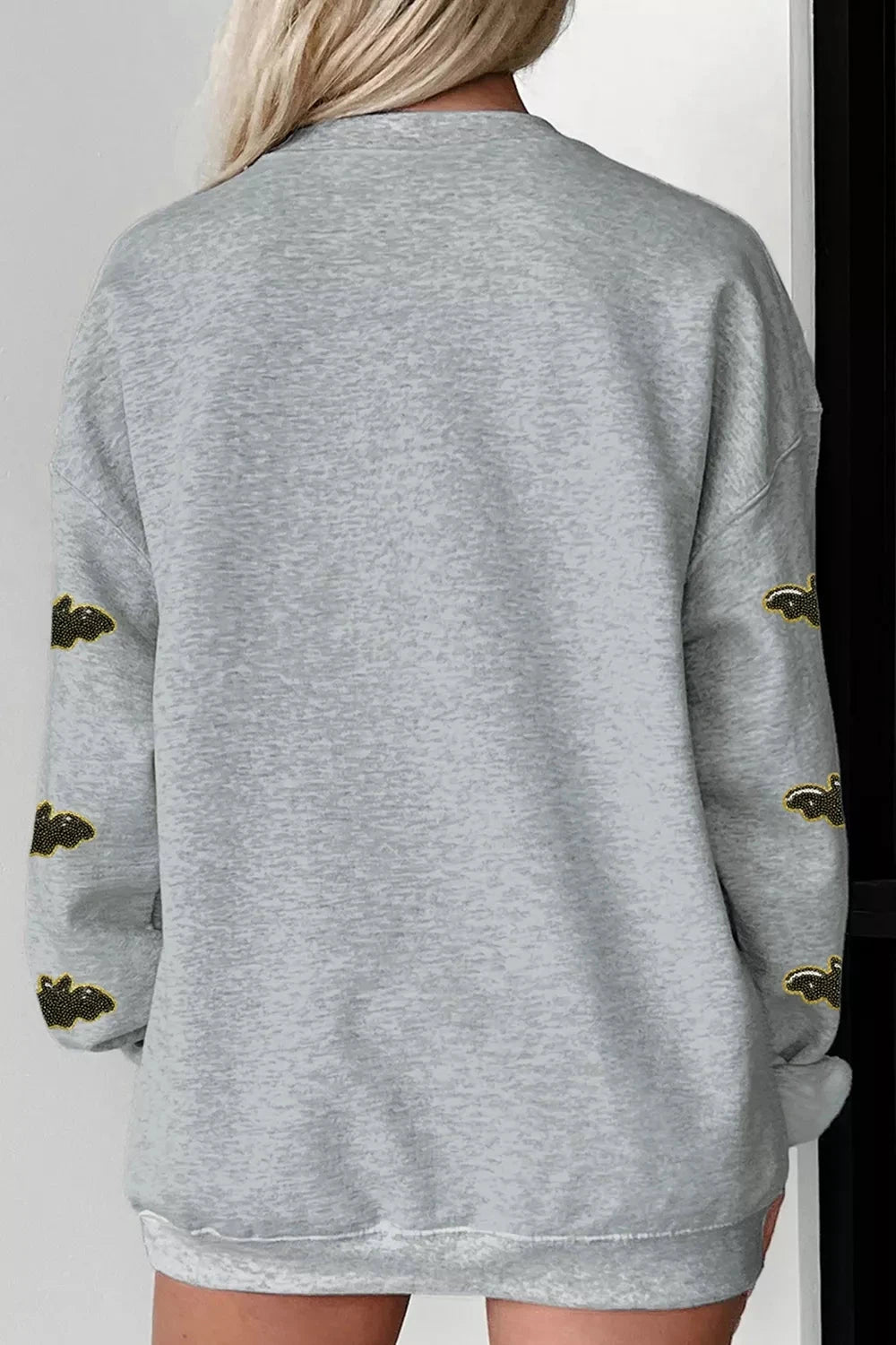 Sequin SPOOKY Halloween Bat Embellished Sleeve Pullover Sweatshirt