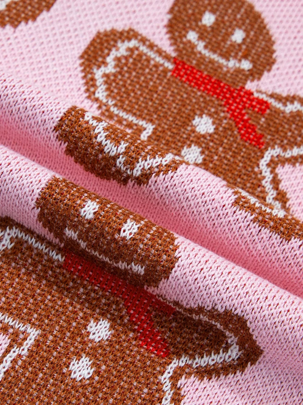 Gingerbread Pattern Round Neck Long Sleeve Shift Sweater