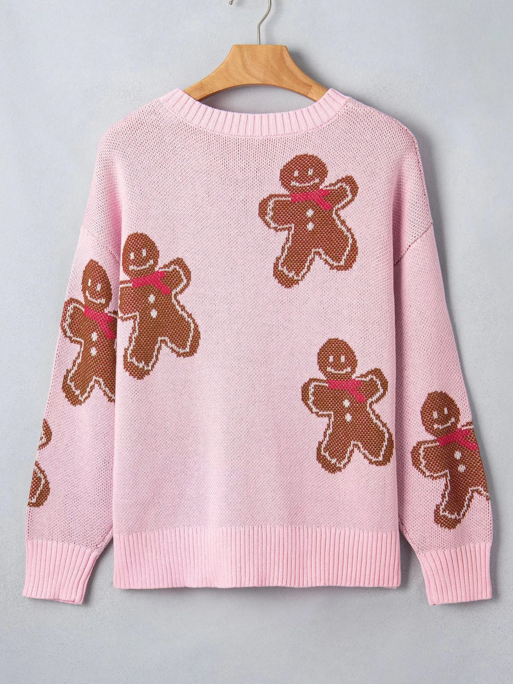 Gingerbread Pattern Round Neck Long Sleeve Shift Sweater