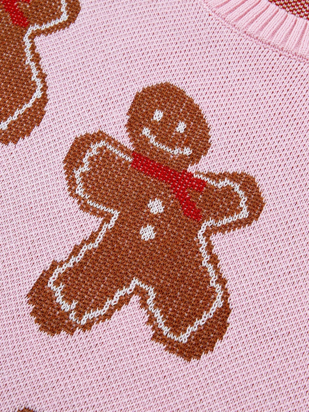 Gingerbread Pattern Round Neck Long Sleeve Shift Sweater