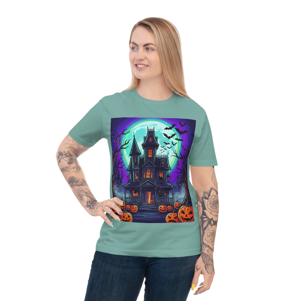 Haunted House Halloween T-Shirt — Spooky Pumpkin & Bats Tee