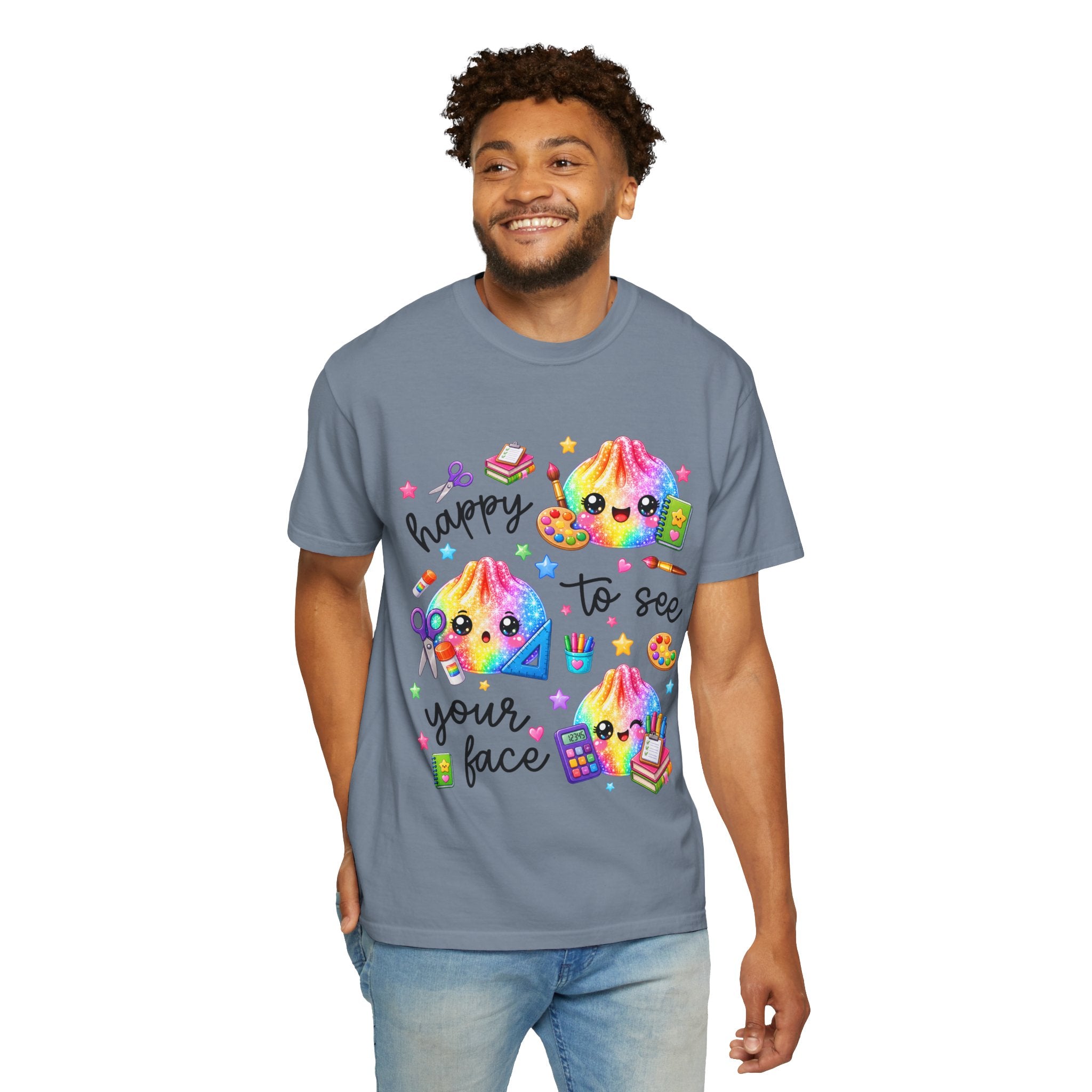 Happy To See Your Face Rainbow Kawaii T-Shirt — Cute School Supplies Graphic Tee