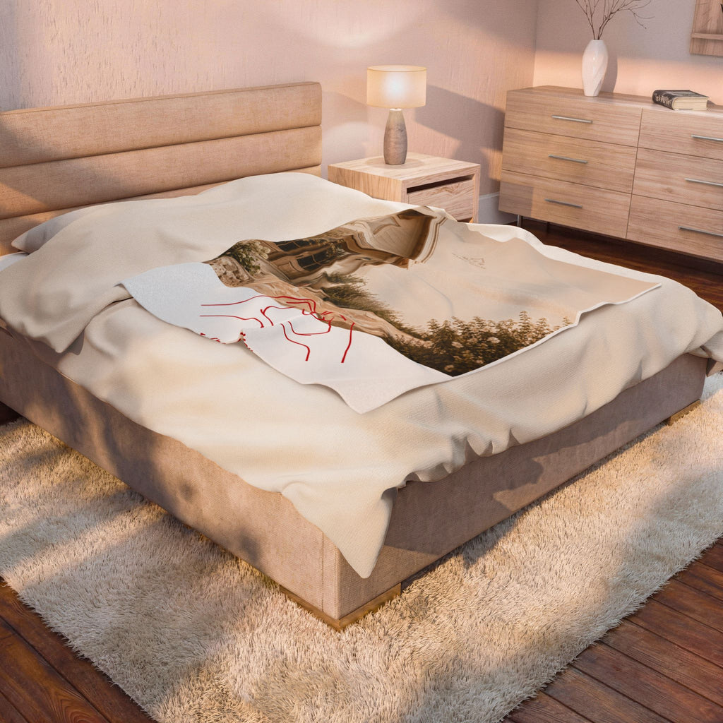Velveteen Plush Blanket – Cozy Cottage Photo Throw with Hand-Heart Line Art