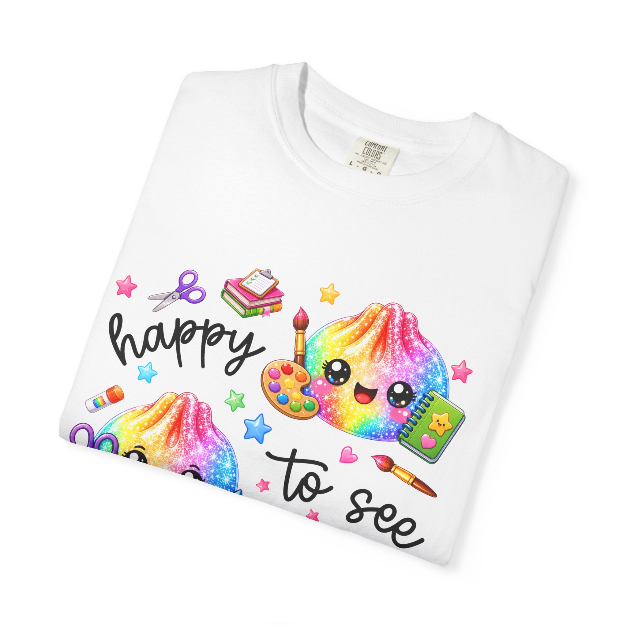 Happy To See Your Face Rainbow Kawaii T-Shirt — Cute School Supplies Graphic Tee