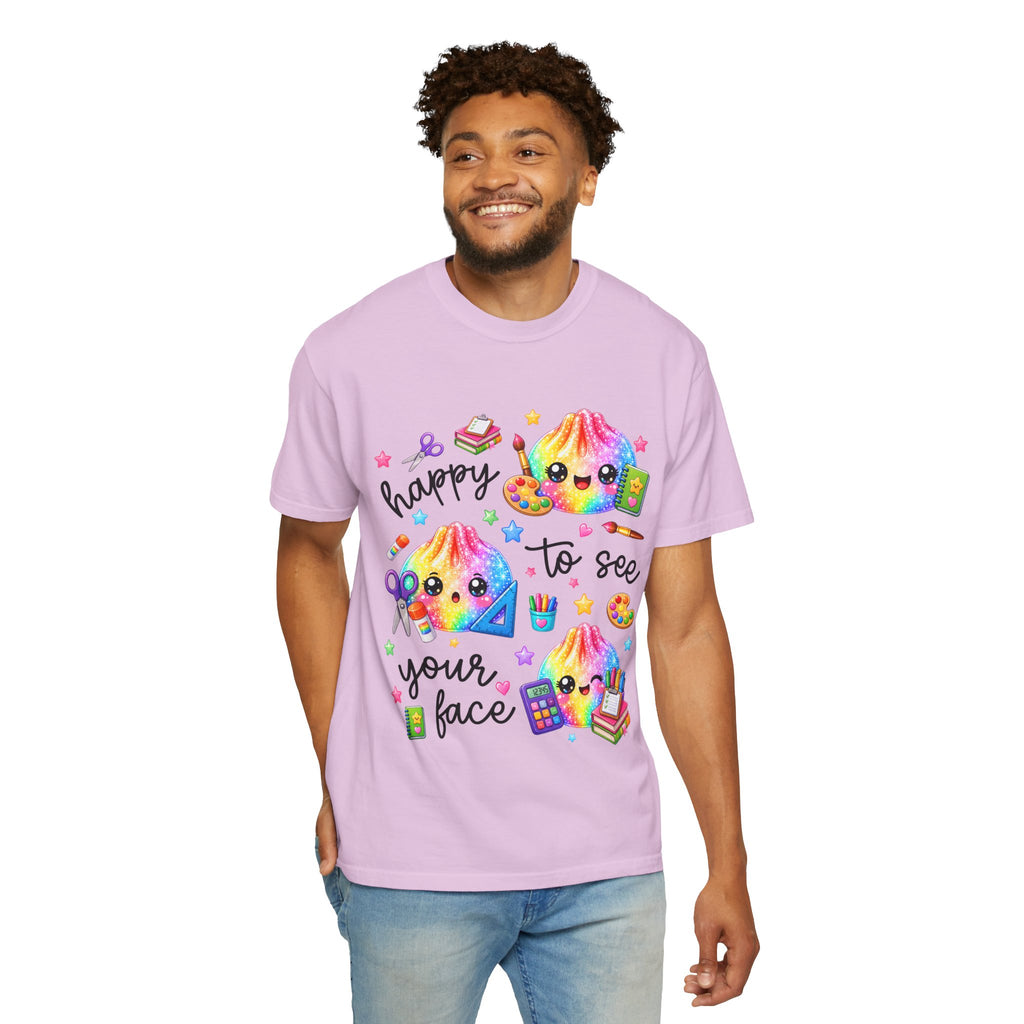 Happy To See Your Face Rainbow Kawaii T-Shirt — Cute School Supplies Graphic Tee