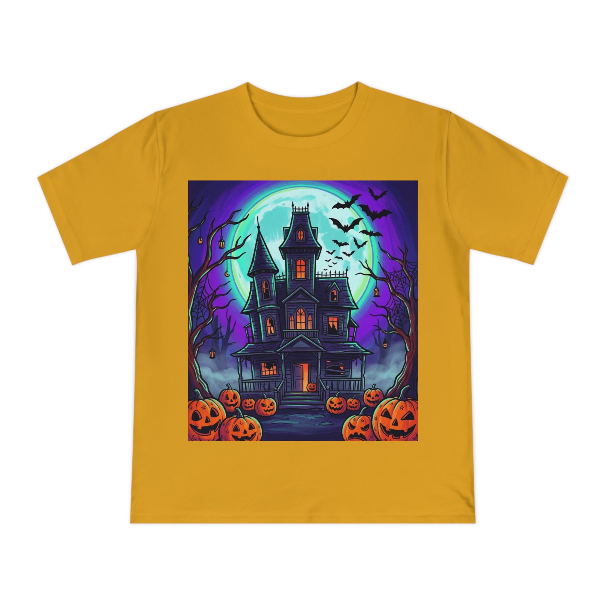 Haunted House Halloween T-Shirt — Spooky Pumpkin & Bats Tee