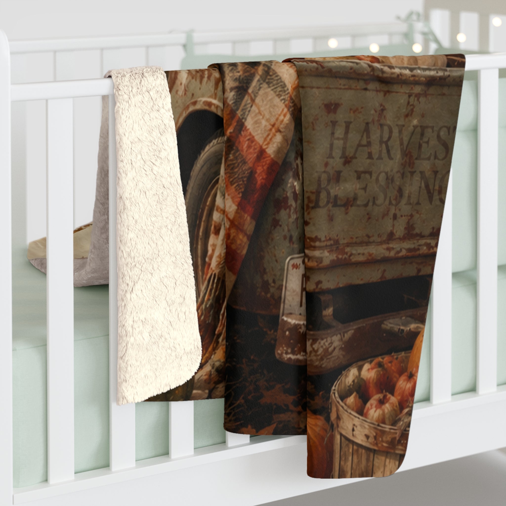 Grateful Thankful Blessed Fall Sherpa Blanket — Rustic Pumpkin Farm Truck Throw