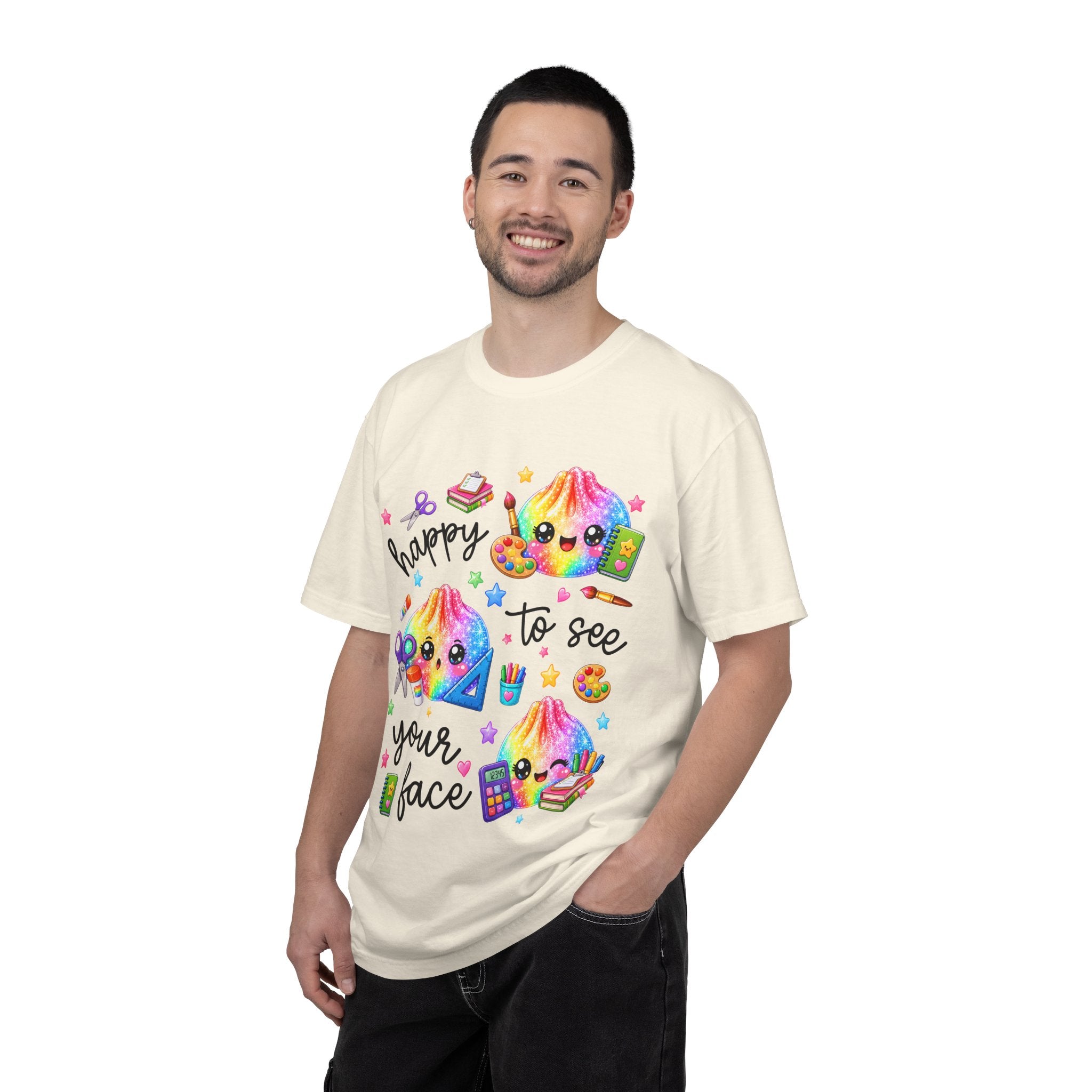 Happy To See Your Face Rainbow Kawaii T-Shirt — Cute School Supplies Graphic Tee