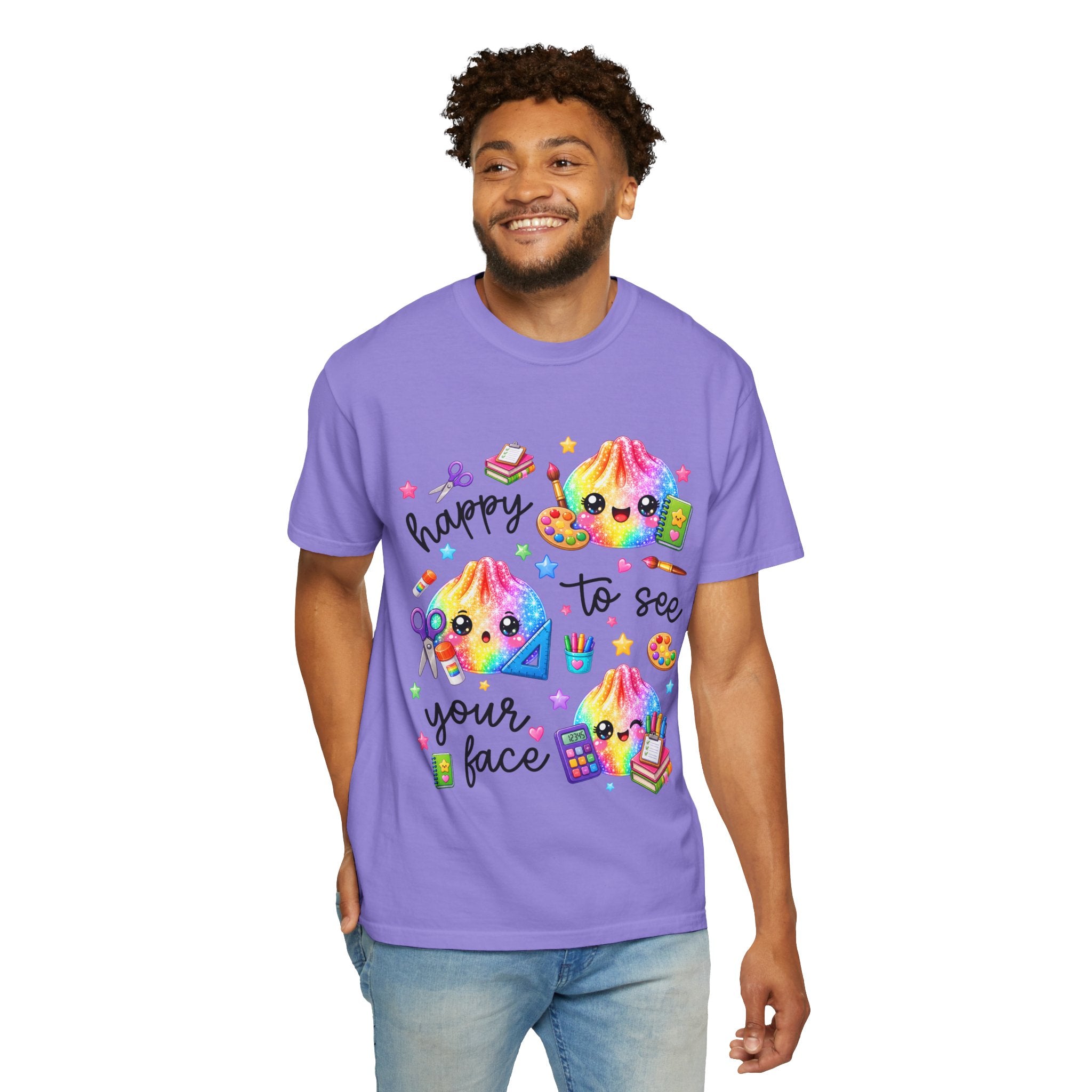 Happy To See Your Face Rainbow Kawaii T-Shirt — Cute School Supplies Graphic Tee