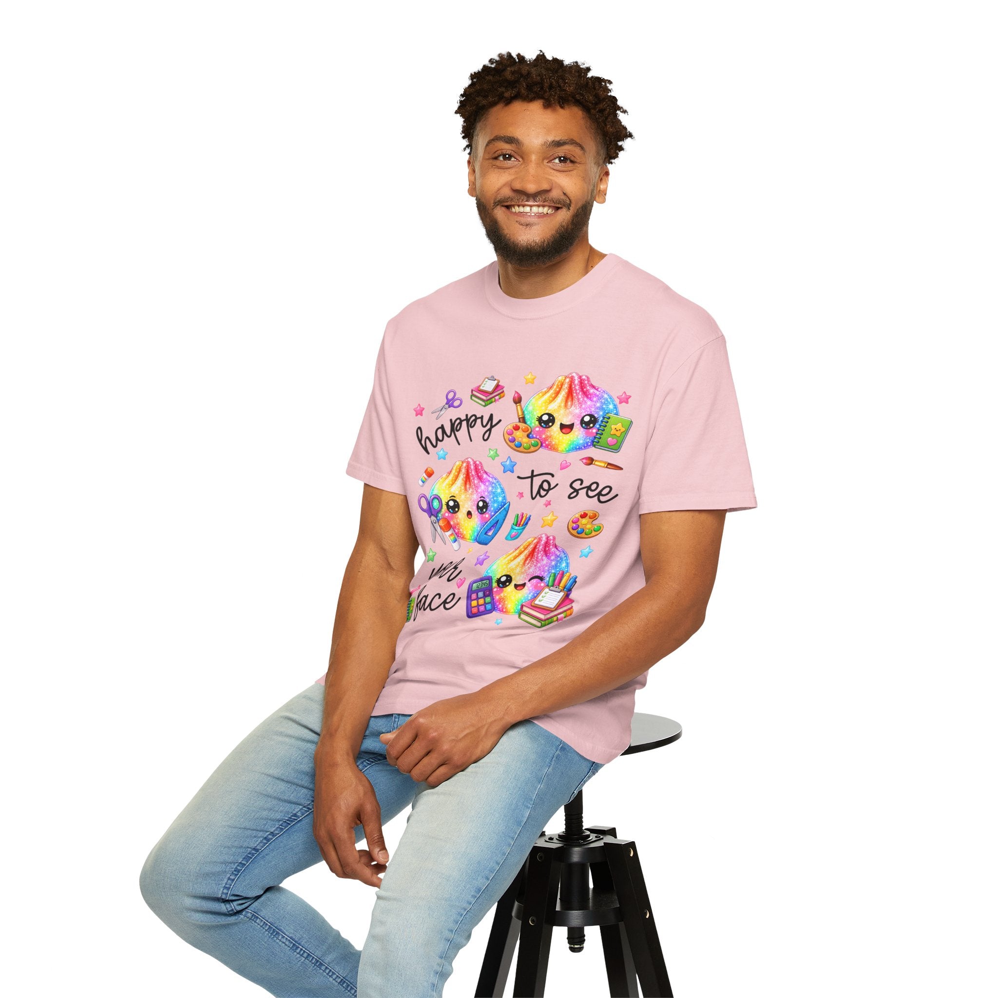 Happy To See Your Face Rainbow Kawaii T-Shirt — Cute School Supplies Graphic Tee
