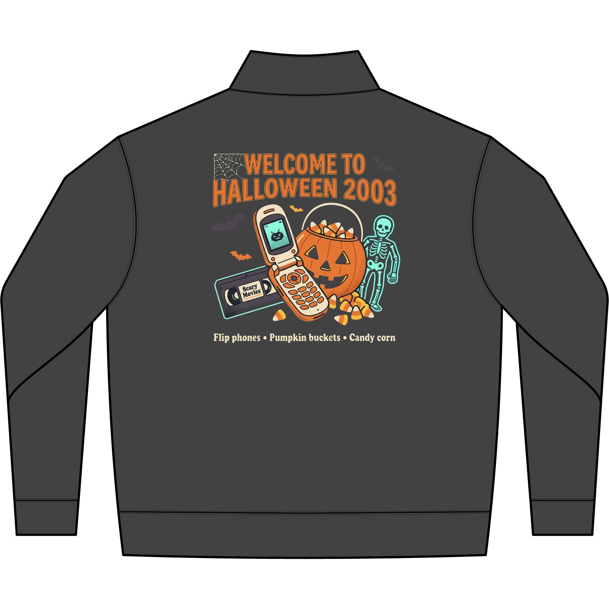 Welcome to Halloween 2003 Half-Zip Sweatshirt — Retro Pumpkin & Candy Corn Graphic