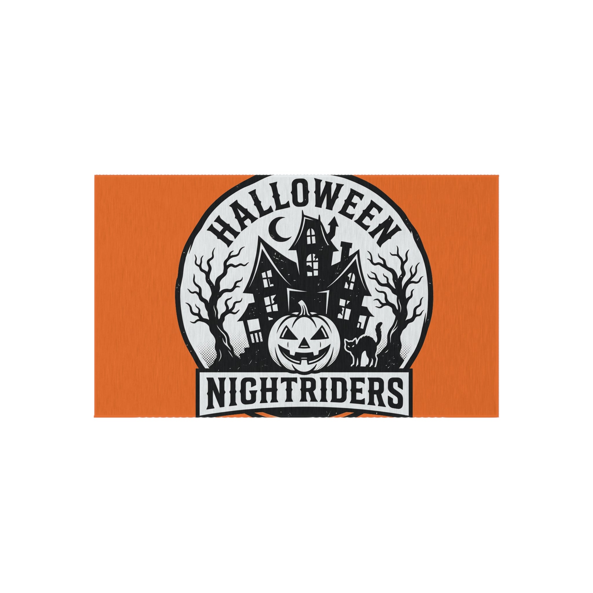 Outdoor Rug — Halloween Nightriders Porch Mat with Haunted House Pumpkin Design