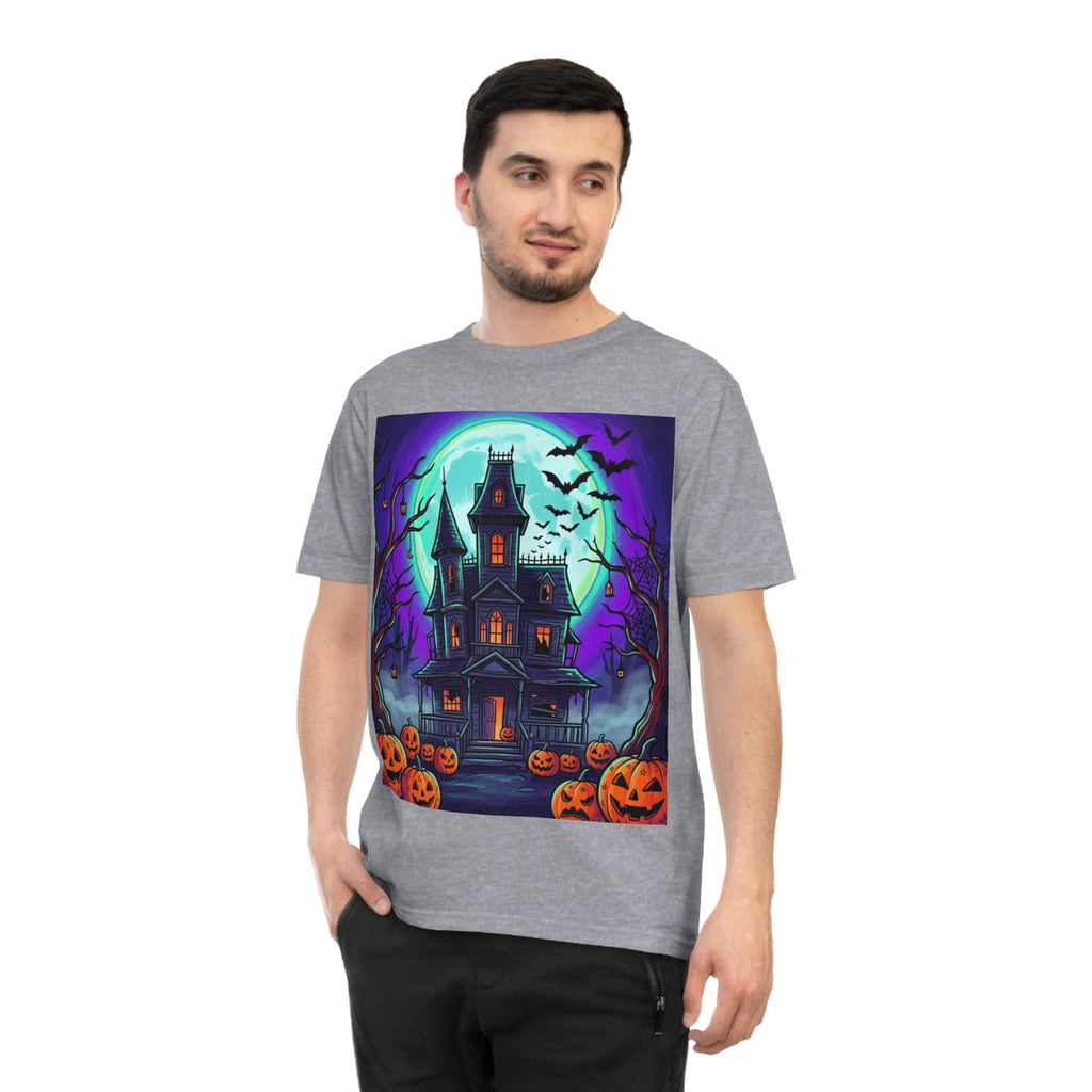 Haunted House Halloween T-Shirt — Spooky Pumpkin & Bats Tee