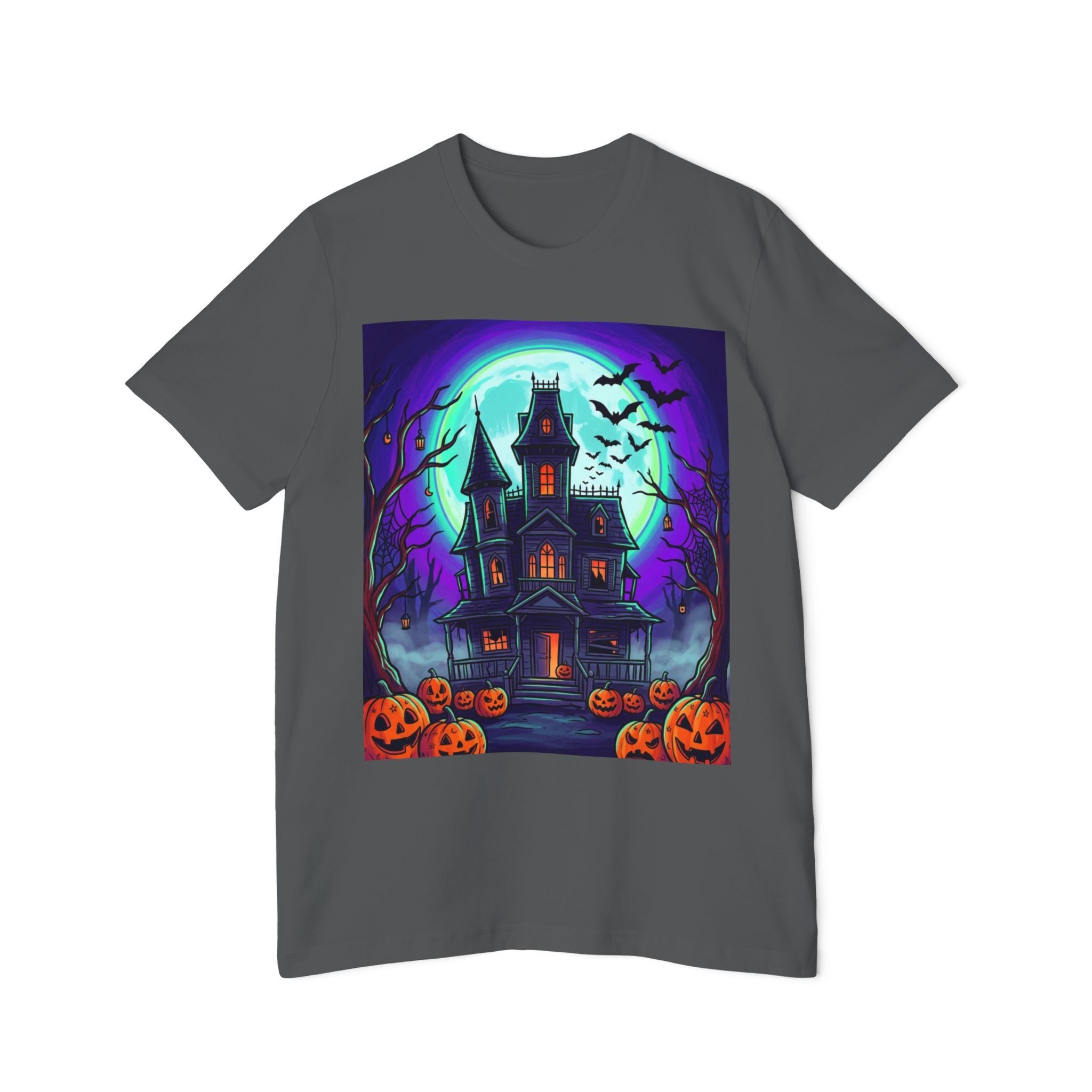 Haunted House Halloween T-Shirt — Spooky Pumpkins & Bats Graphic