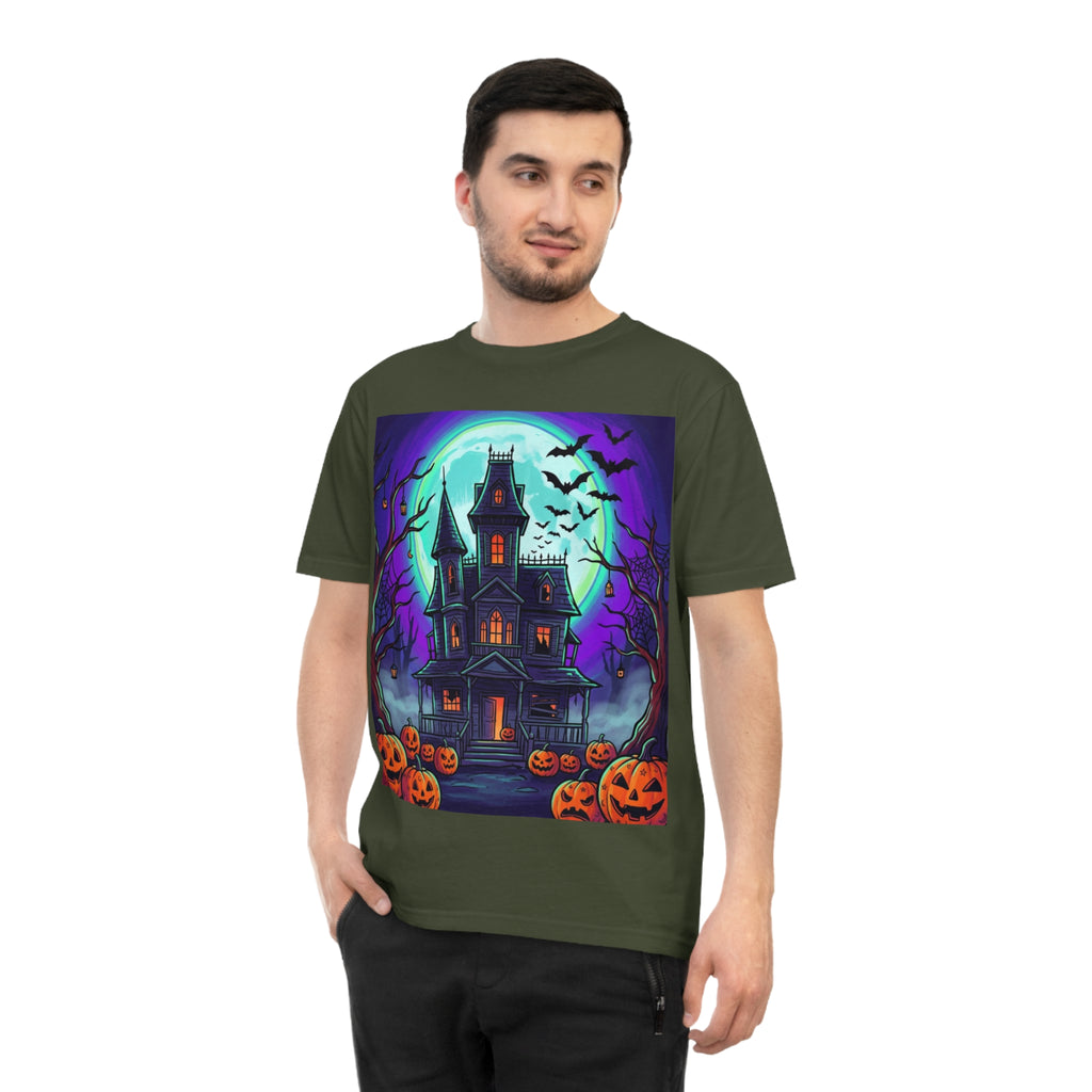 Haunted House Halloween T-Shirt — Spooky Pumpkin & Bats Tee