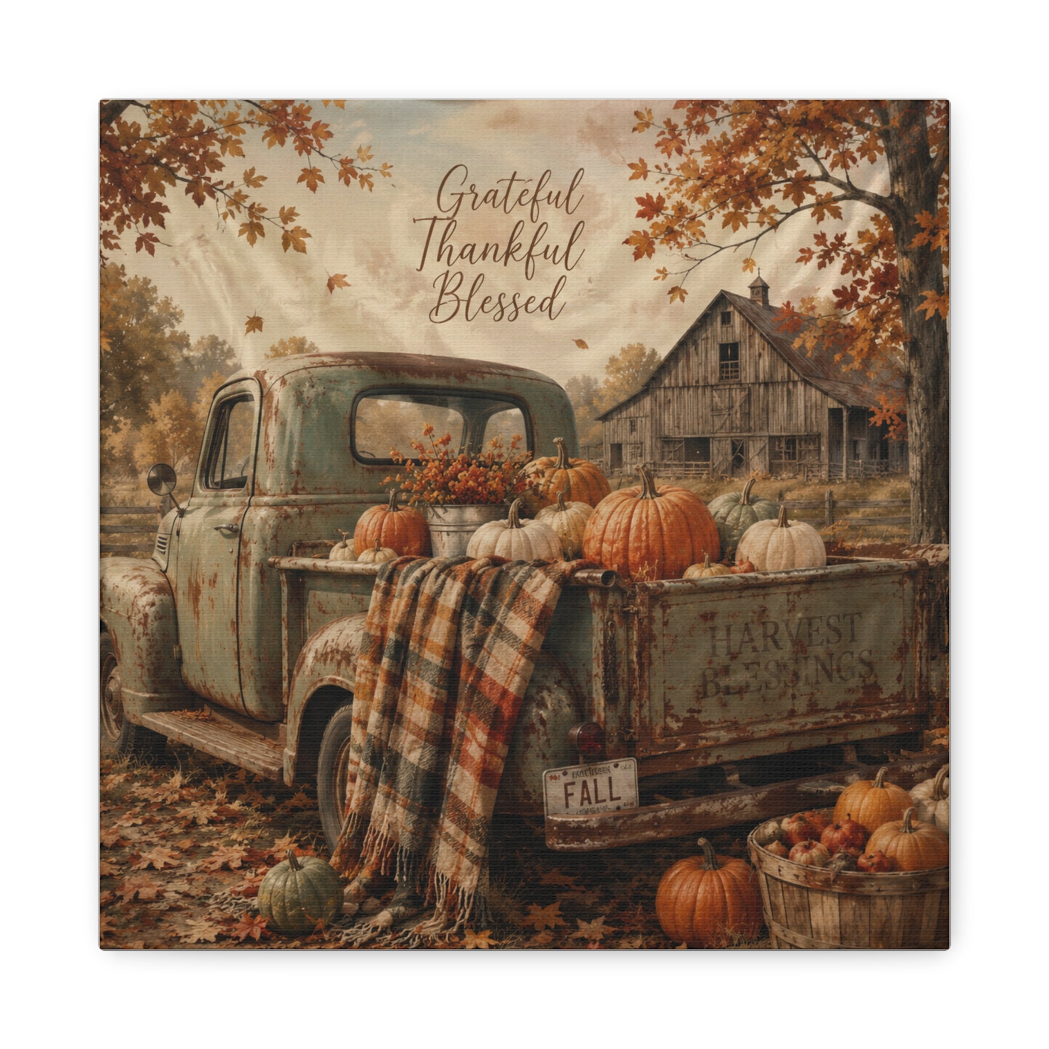 Grateful Thankful Blessed Fall Canvas