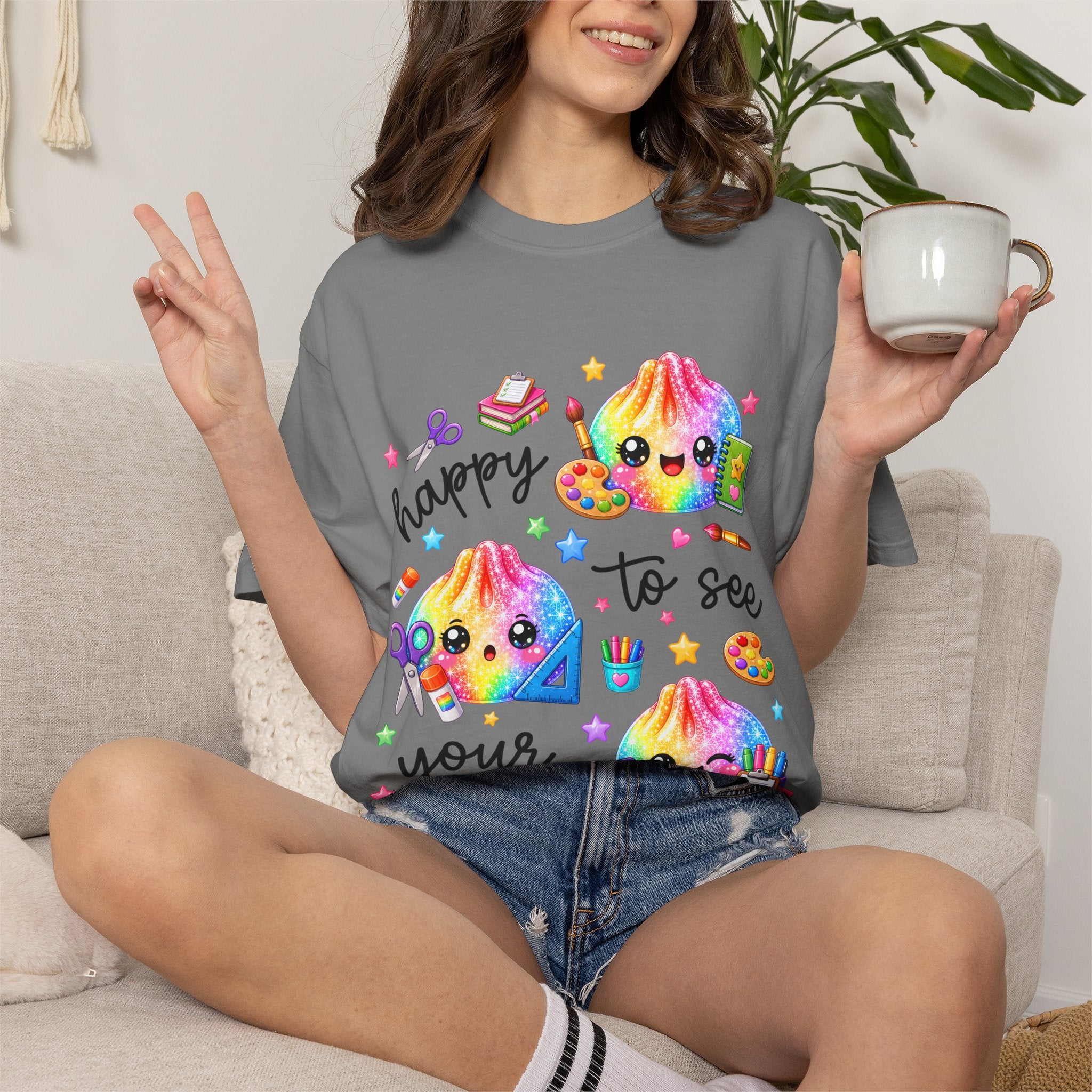 Happy To See Your Face Rainbow Kawaii T-Shirt — Cute School Supplies Graphic Tee