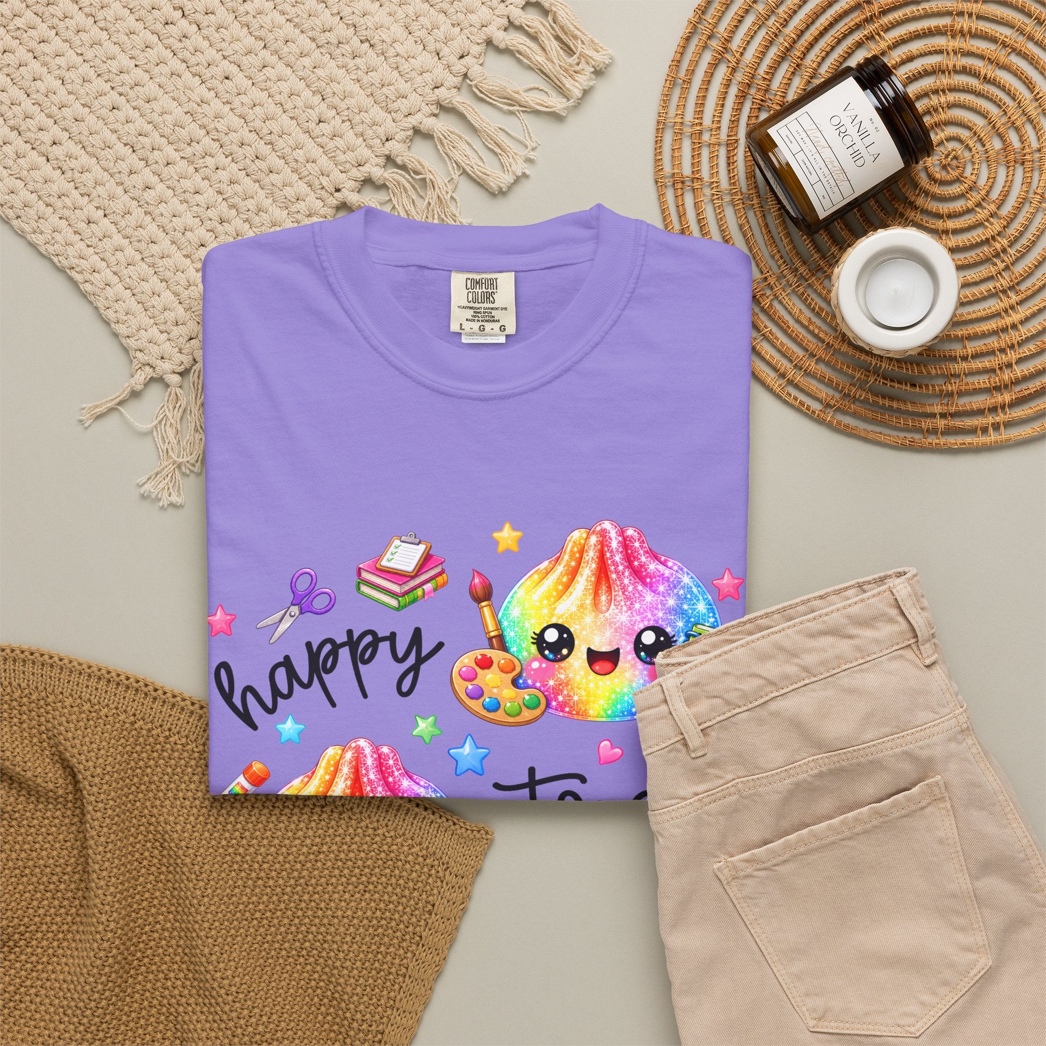 Happy To See Your Face Rainbow Kawaii T-Shirt — Cute School Supplies Graphic Tee