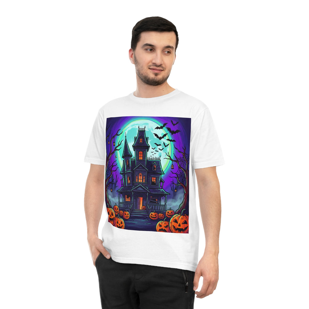 Haunted House Halloween T-Shirt — Spooky Pumpkin & Bats Tee