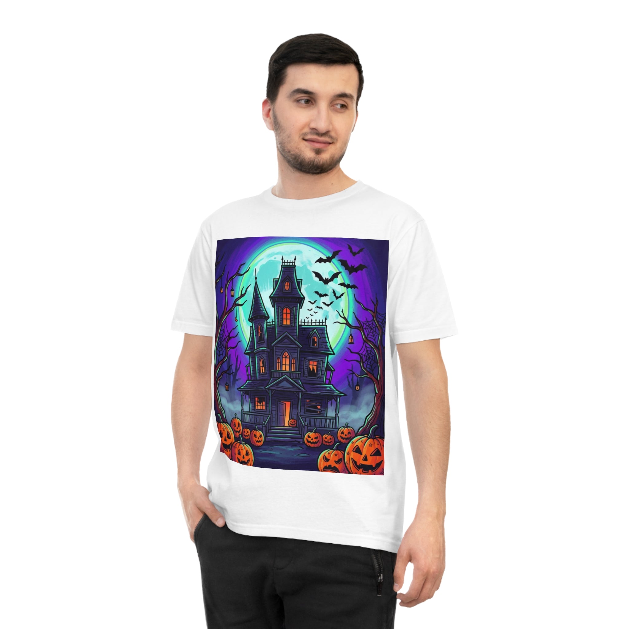 Haunted House Halloween T-Shirt — Spooky Pumpkin & Bats Tee