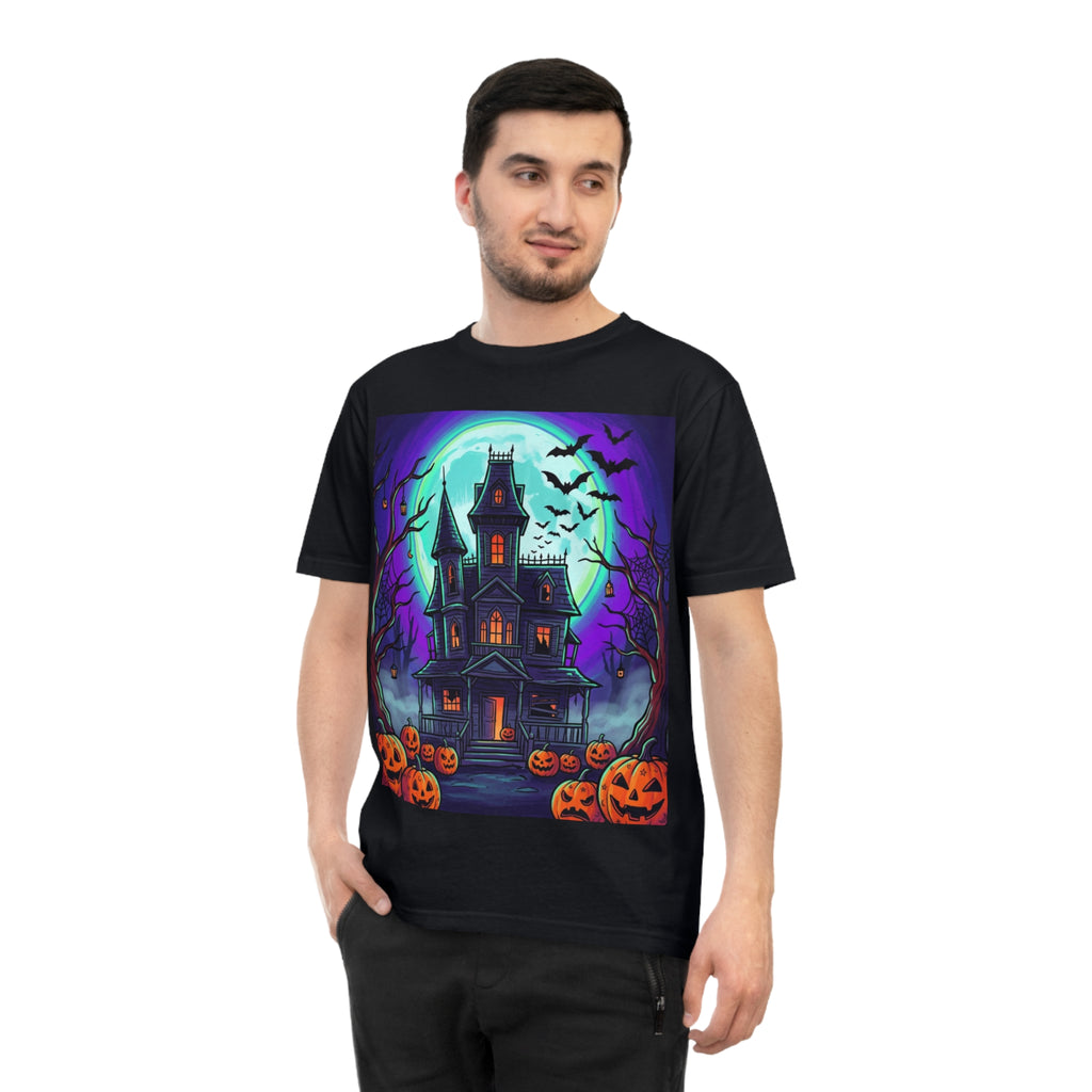 Haunted House Halloween T-Shirt — Spooky Pumpkin & Bats Tee