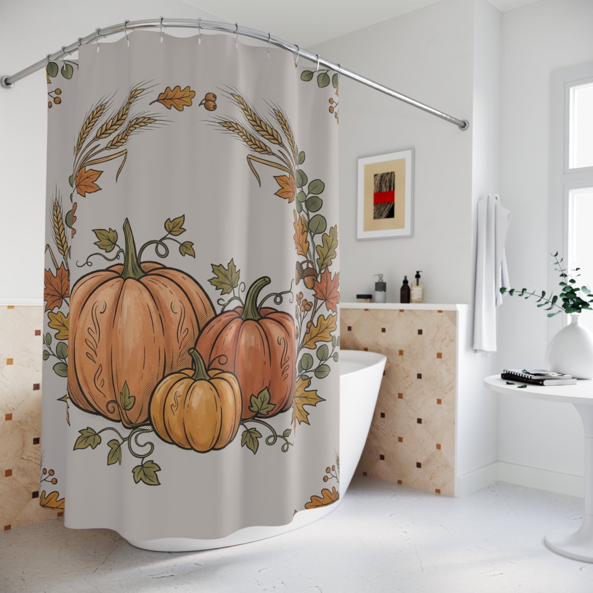 Autumn Pumpkin Wreath Shower Curtain