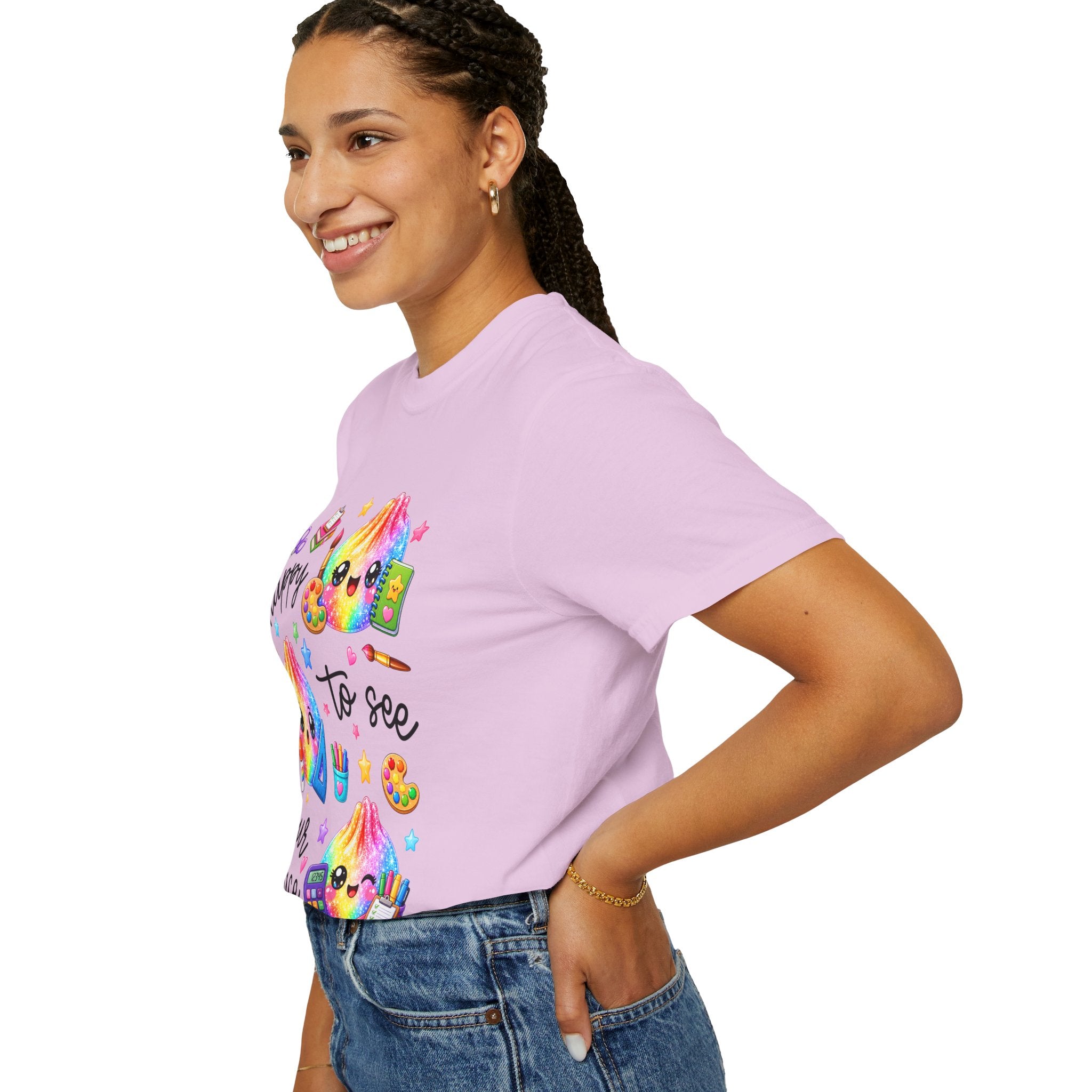 Happy To See Your Face Rainbow Kawaii T-Shirt — Cute School Supplies Graphic Tee