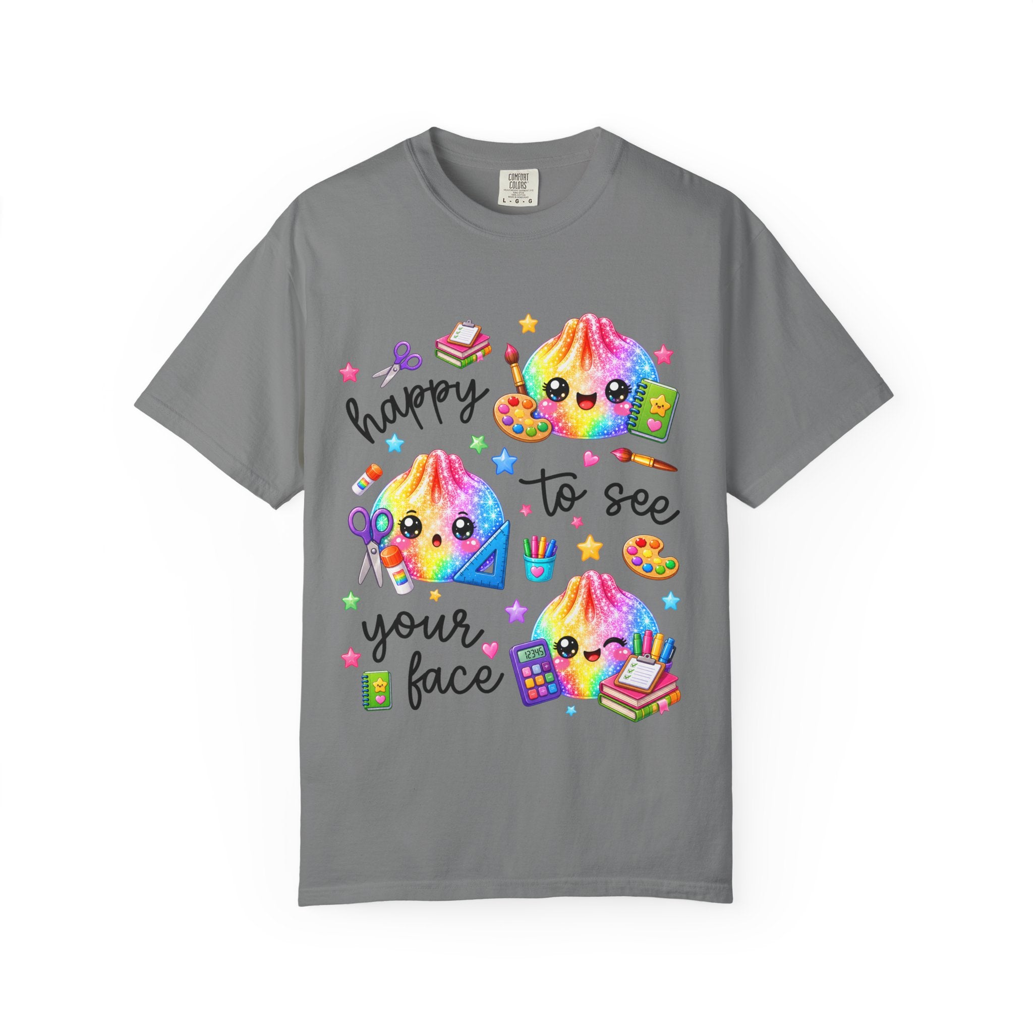 Happy To See Your Face Rainbow Kawaii T-Shirt — Cute School Supplies Graphic Tee