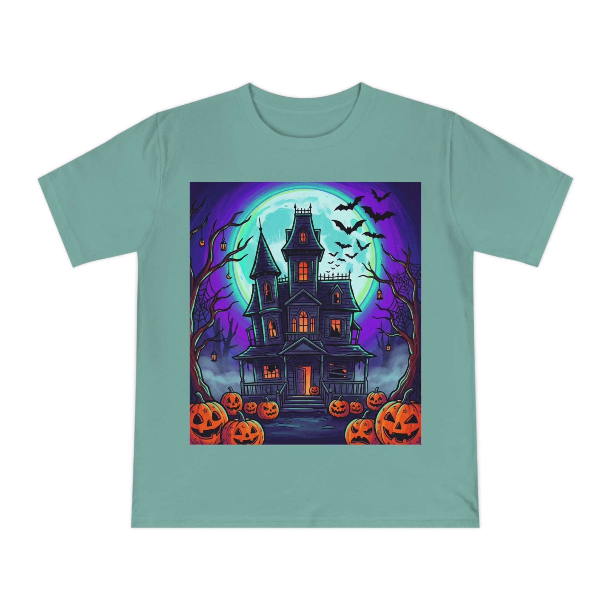 Haunted House Halloween T-Shirt — Spooky Pumpkin & Bats Tee