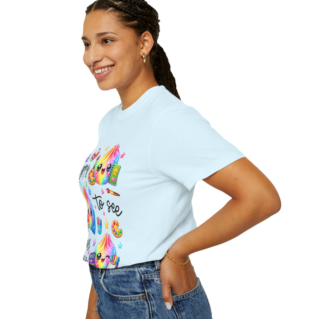 Happy To See Your Face Rainbow Kawaii T-Shirt — Cute School Supplies Graphic Tee
