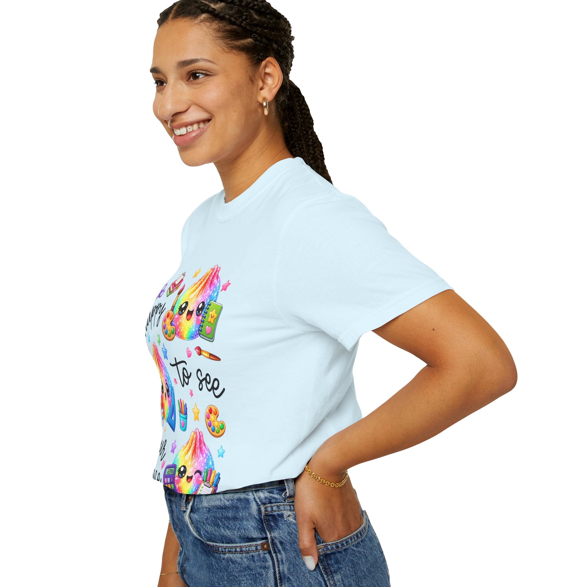 Happy To See Your Face Rainbow Kawaii T-Shirt — Cute School Supplies Graphic Tee
