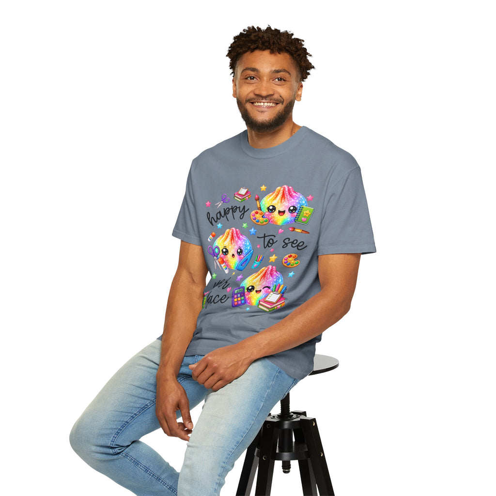 Happy To See Your Face Rainbow Kawaii T-Shirt — Cute School Supplies Graphic Tee