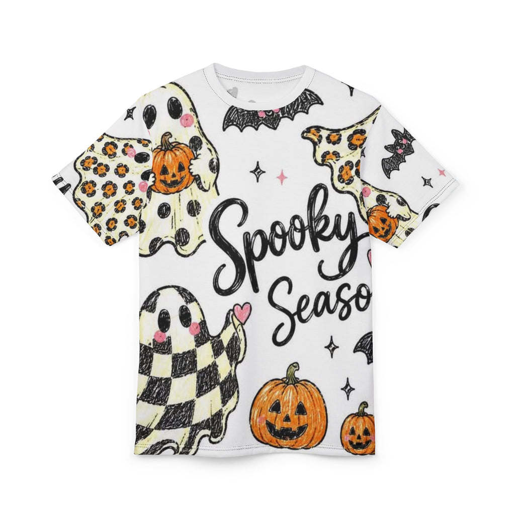 Spooky Season All-Over Print Tee - Halloween Ghosts & Pumpkins