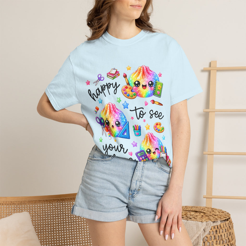 Happy To See Your Face Rainbow Kawaii T-Shirt — Cute School Supplies Graphic Tee