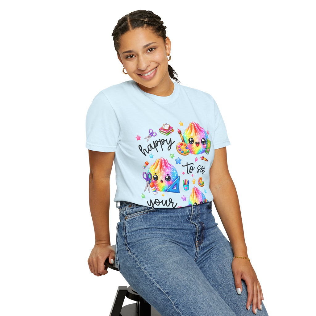 Happy To See Your Face Rainbow Kawaii T-Shirt — Cute School Supplies Graphic Tee
