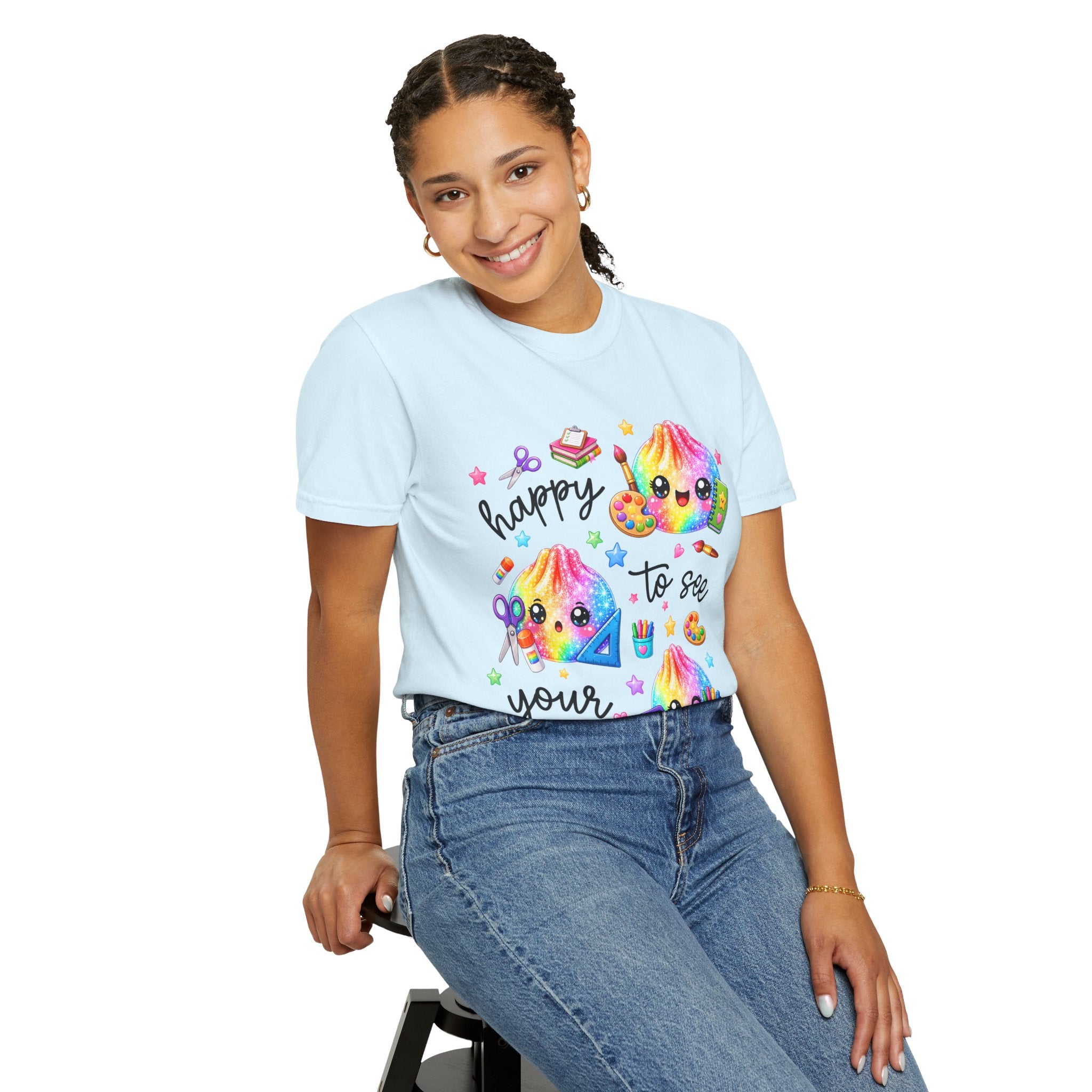 Happy To See Your Face Rainbow Kawaii T-Shirt — Cute School Supplies Graphic Tee