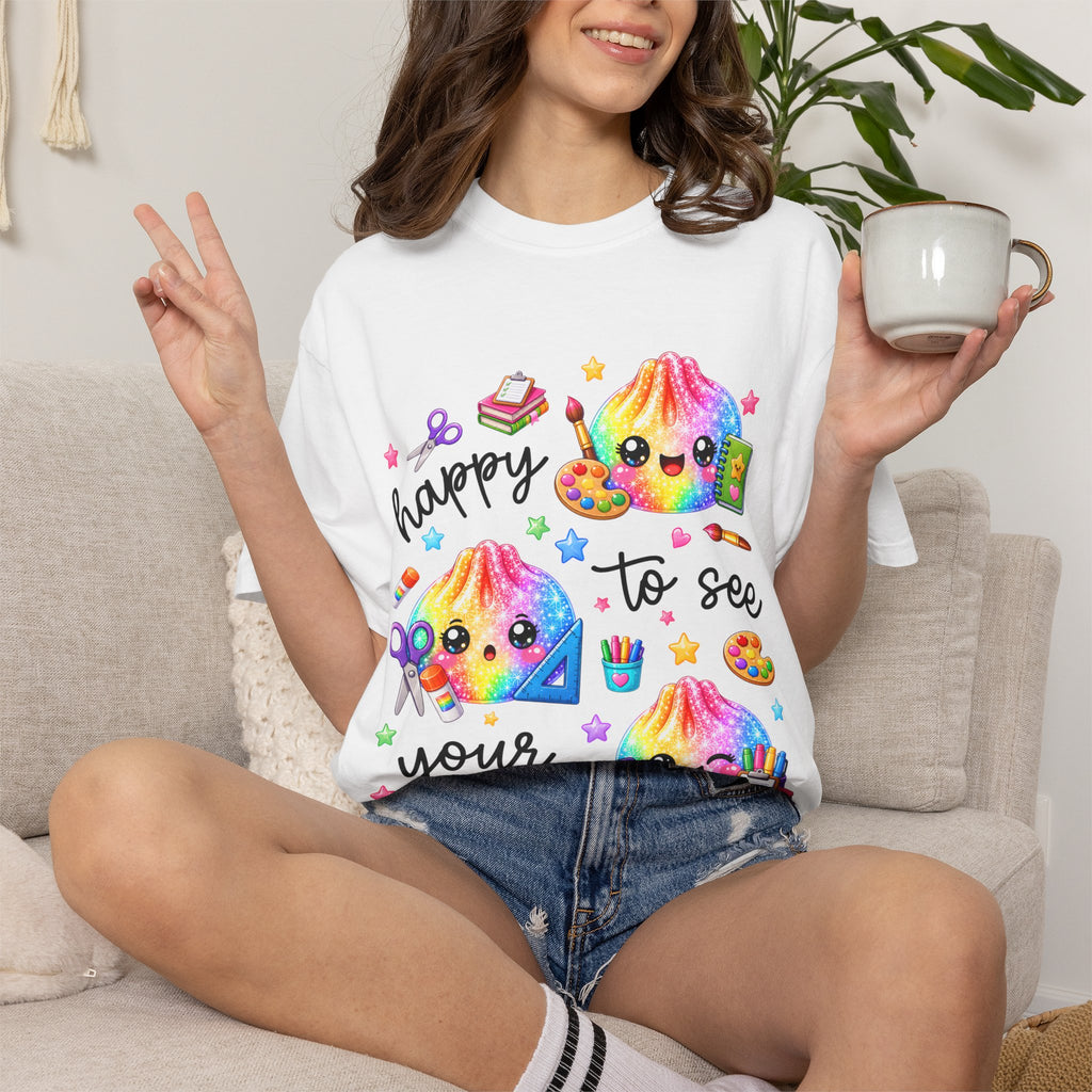 Happy To See Your Face Rainbow Kawaii T-Shirt — Cute School Supplies Graphic Tee