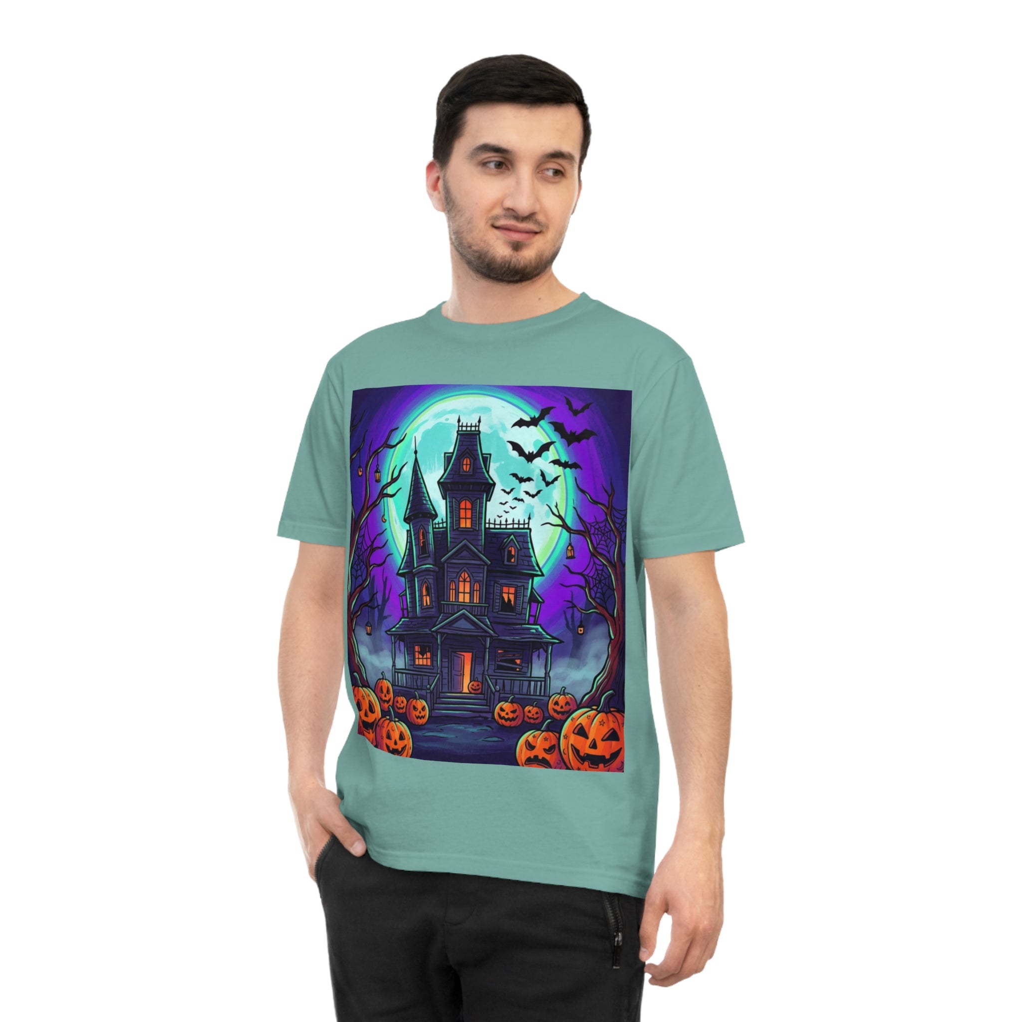 Haunted House Halloween T-Shirt — Spooky Pumpkin & Bats Tee