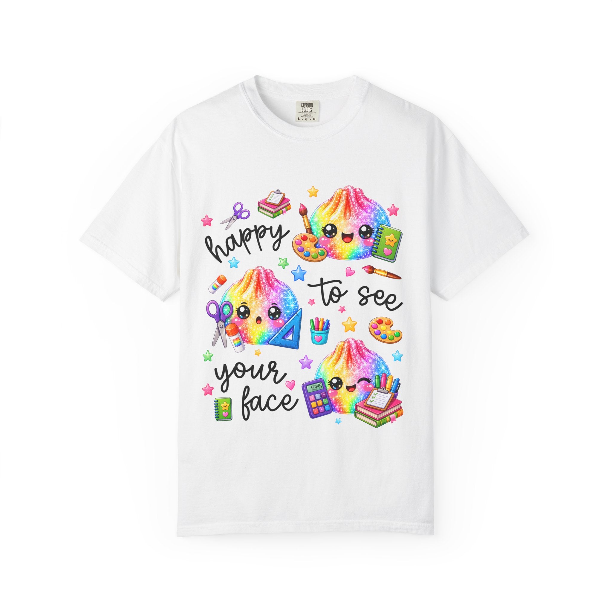 Happy To See Your Face Rainbow Kawaii T-Shirt — Cute School Supplies Graphic Tee