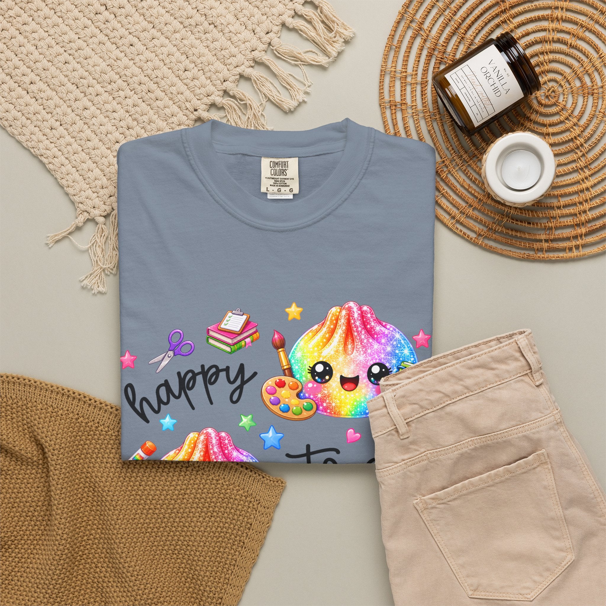 Happy To See Your Face Rainbow Kawaii T-Shirt — Cute School Supplies Graphic Tee
