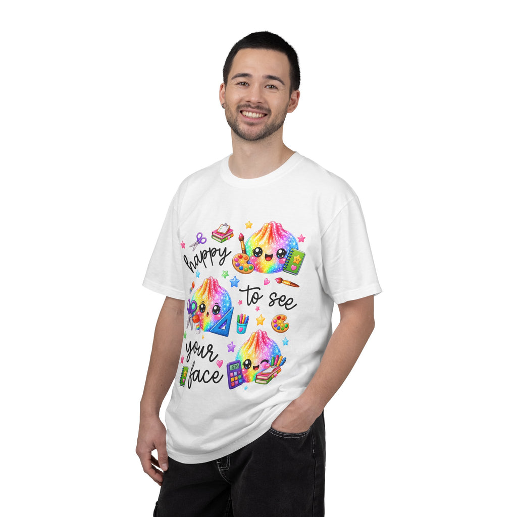 Happy To See Your Face Rainbow Kawaii T-Shirt — Cute School Supplies Graphic Tee