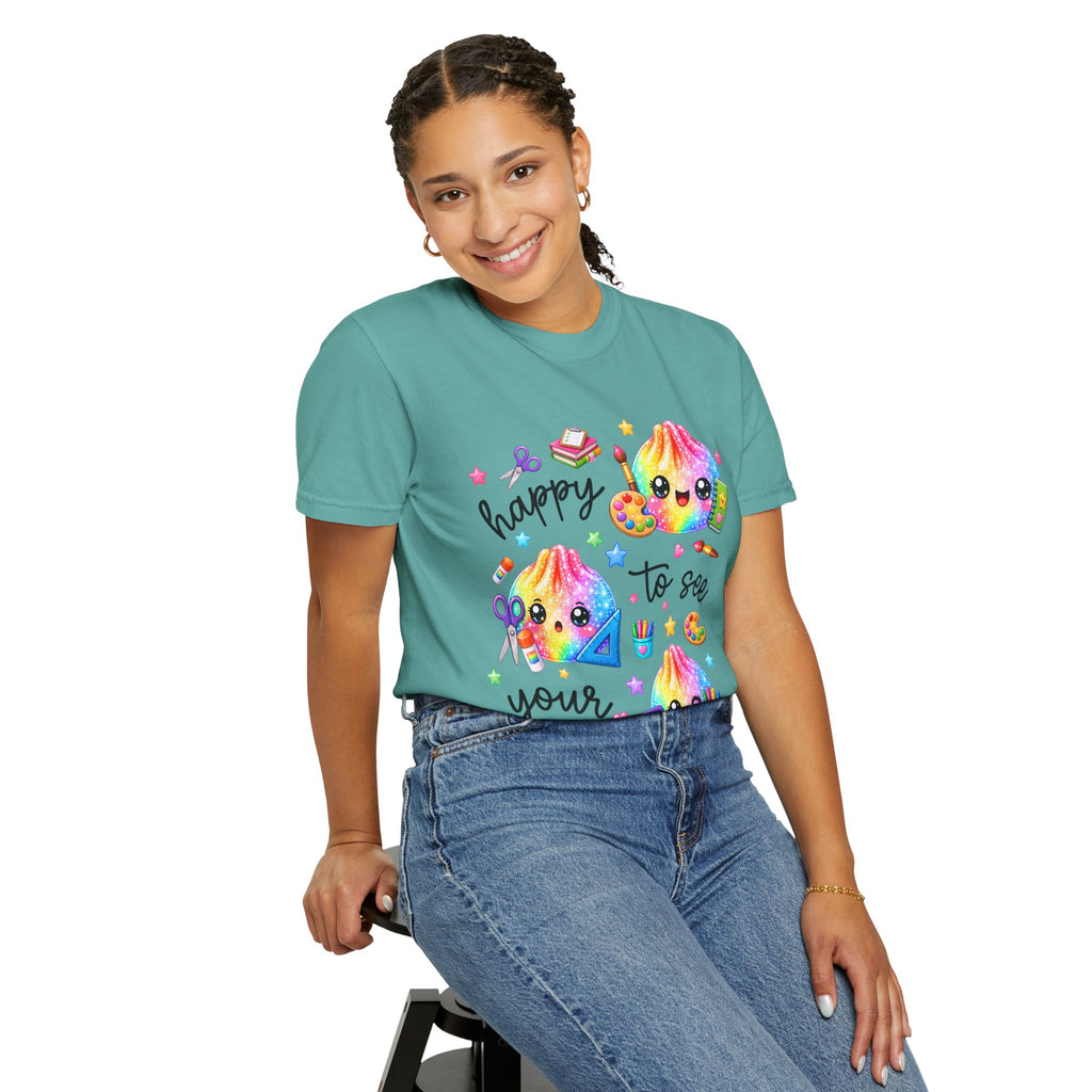 Happy To See Your Face Rainbow Kawaii T-Shirt — Cute School Supplies Graphic Tee