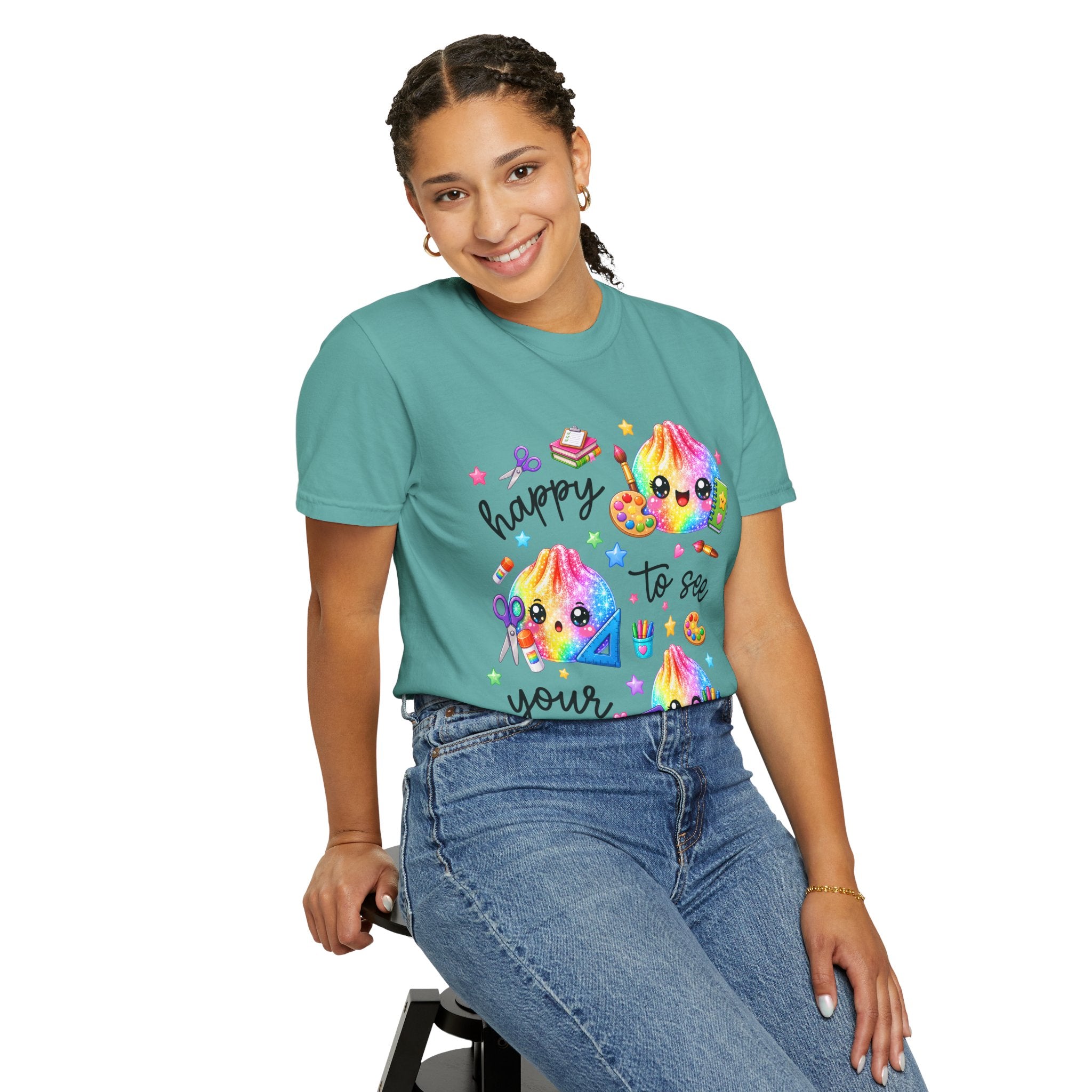 Happy To See Your Face Rainbow Kawaii T-Shirt — Cute School Supplies Graphic Tee