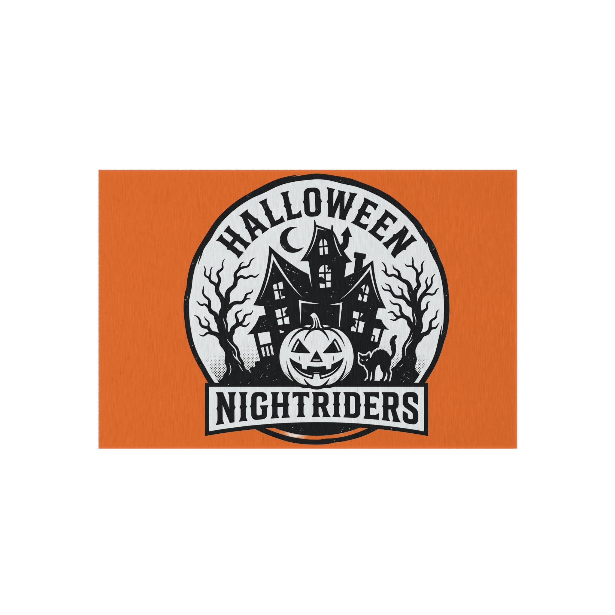 Outdoor Rug — Halloween Nightriders Porch Mat with Haunted House Pumpkin Design