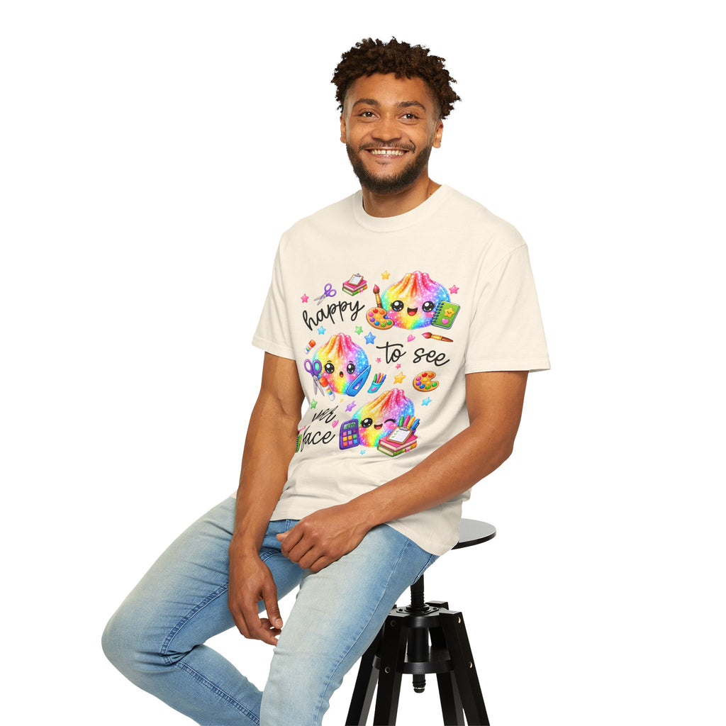 Happy To See Your Face Rainbow Kawaii T-Shirt — Cute School Supplies Graphic Tee