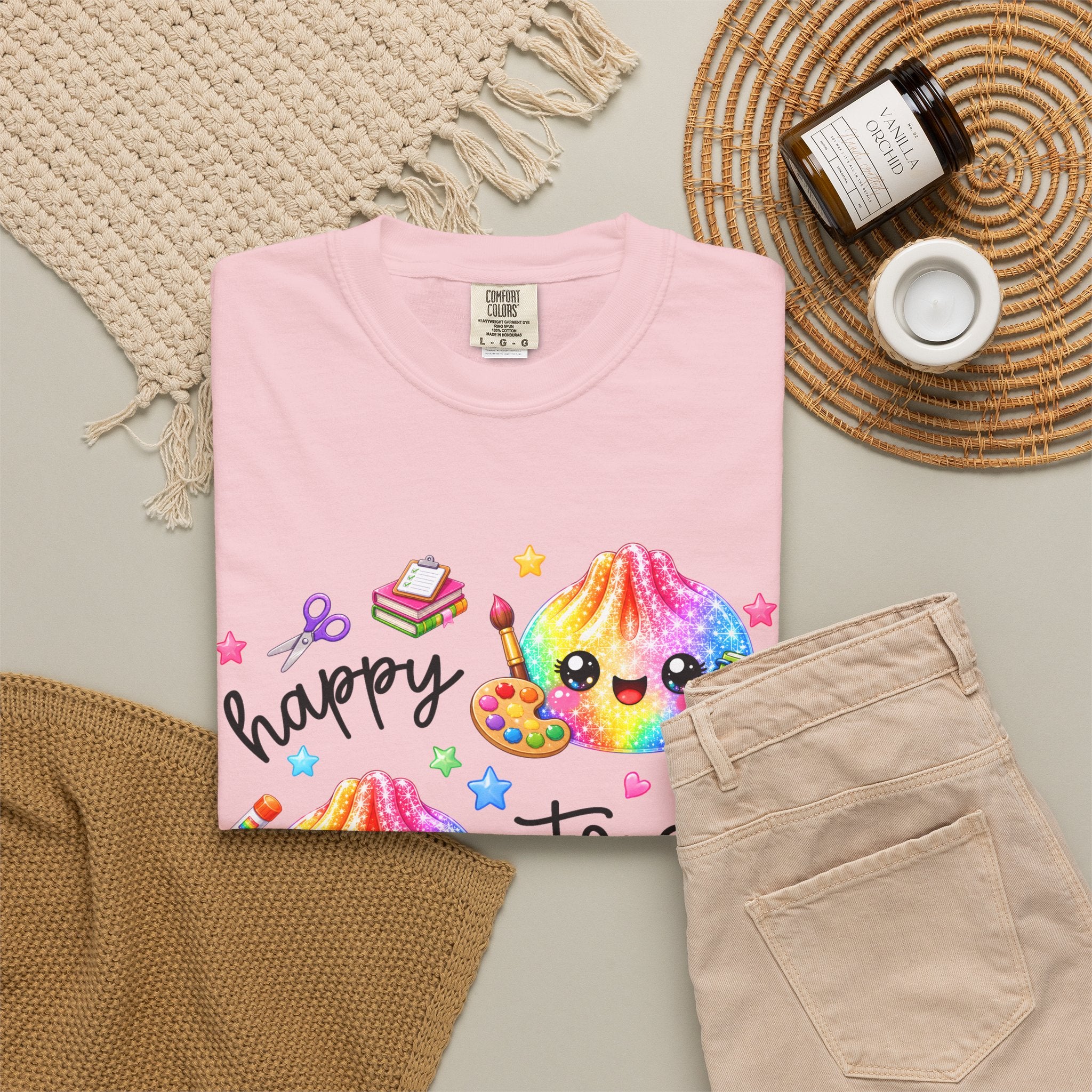 Happy To See Your Face Rainbow Kawaii T-Shirt — Cute School Supplies Graphic Tee
