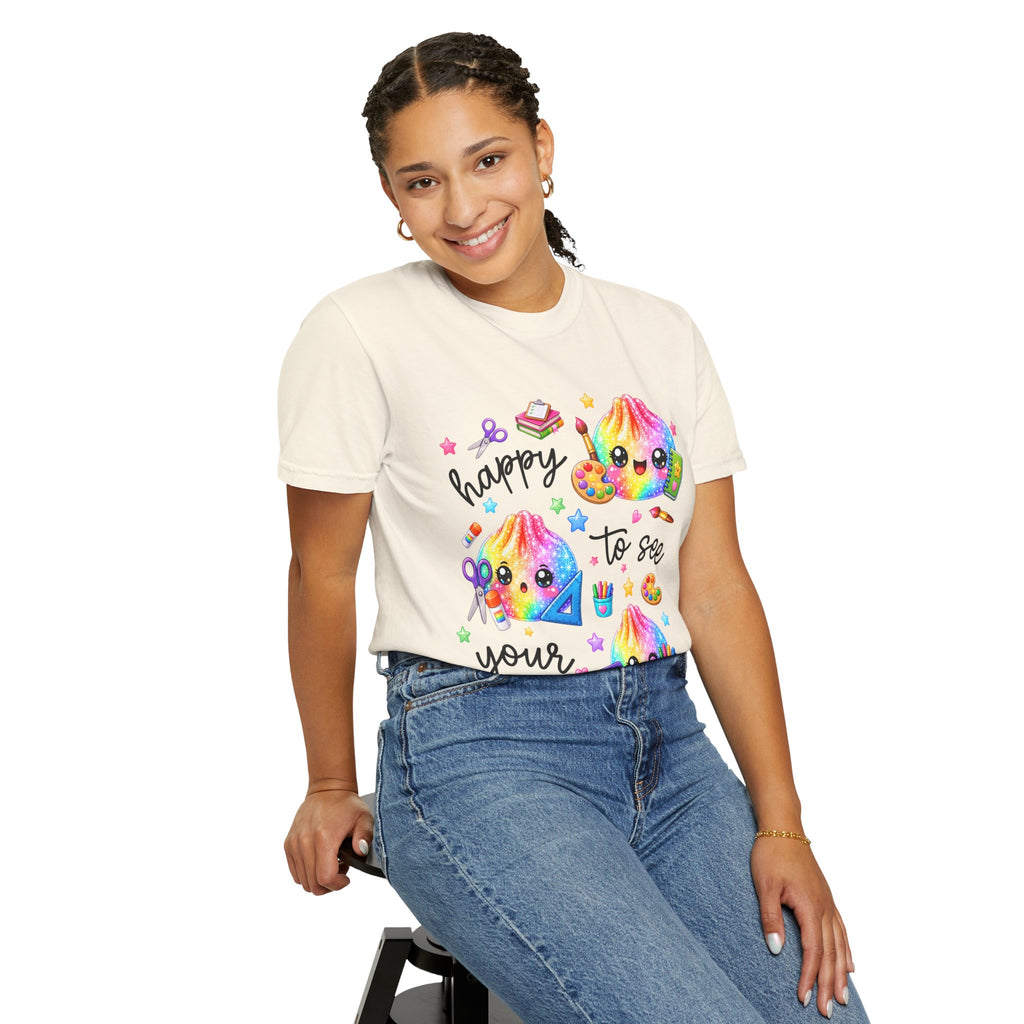 Happy To See Your Face Rainbow Kawaii T-Shirt — Cute School Supplies Graphic Tee