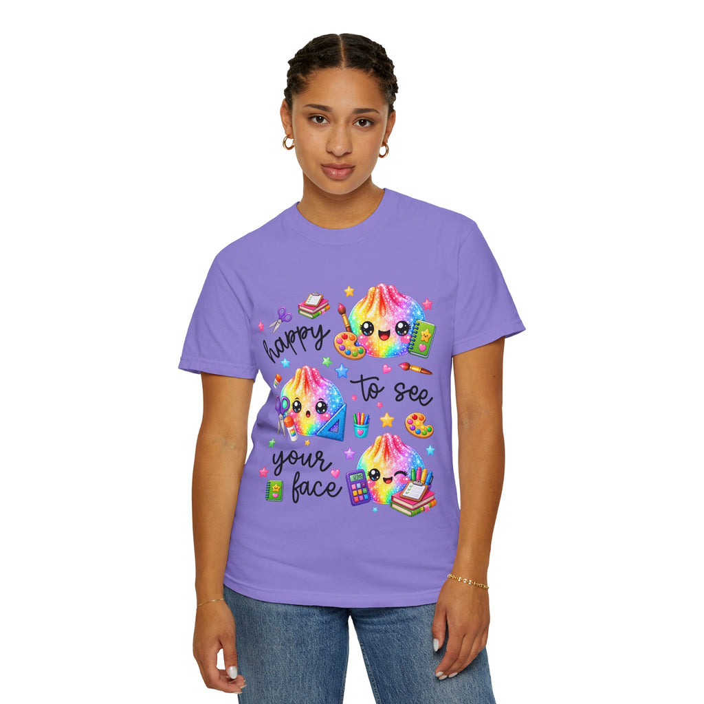 Happy To See Your Face Rainbow Kawaii T-Shirt — Cute School Supplies Graphic Tee