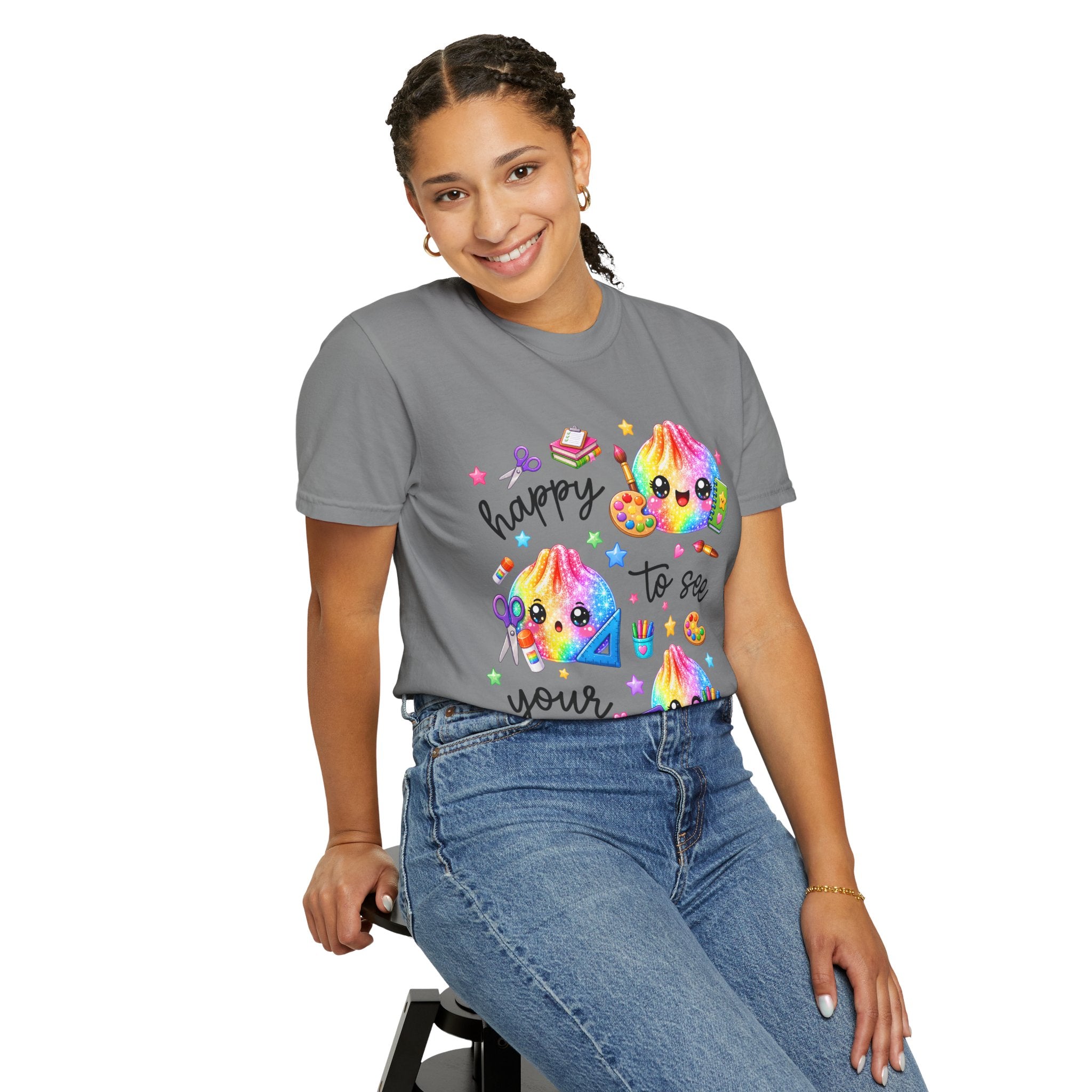 Happy To See Your Face Rainbow Kawaii T-Shirt — Cute School Supplies Graphic Tee