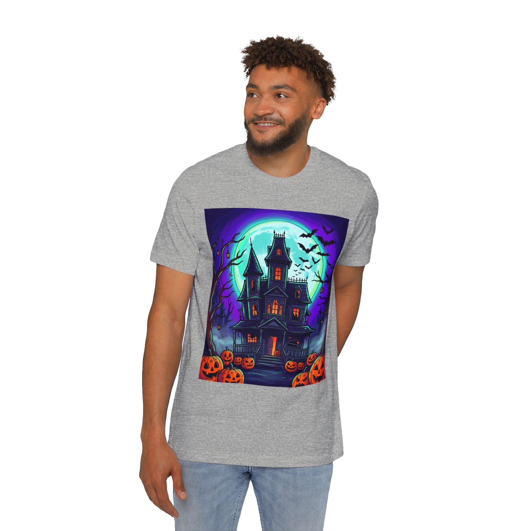 Haunted House Halloween T-Shirt — Spooky Pumpkins & Bats Graphic